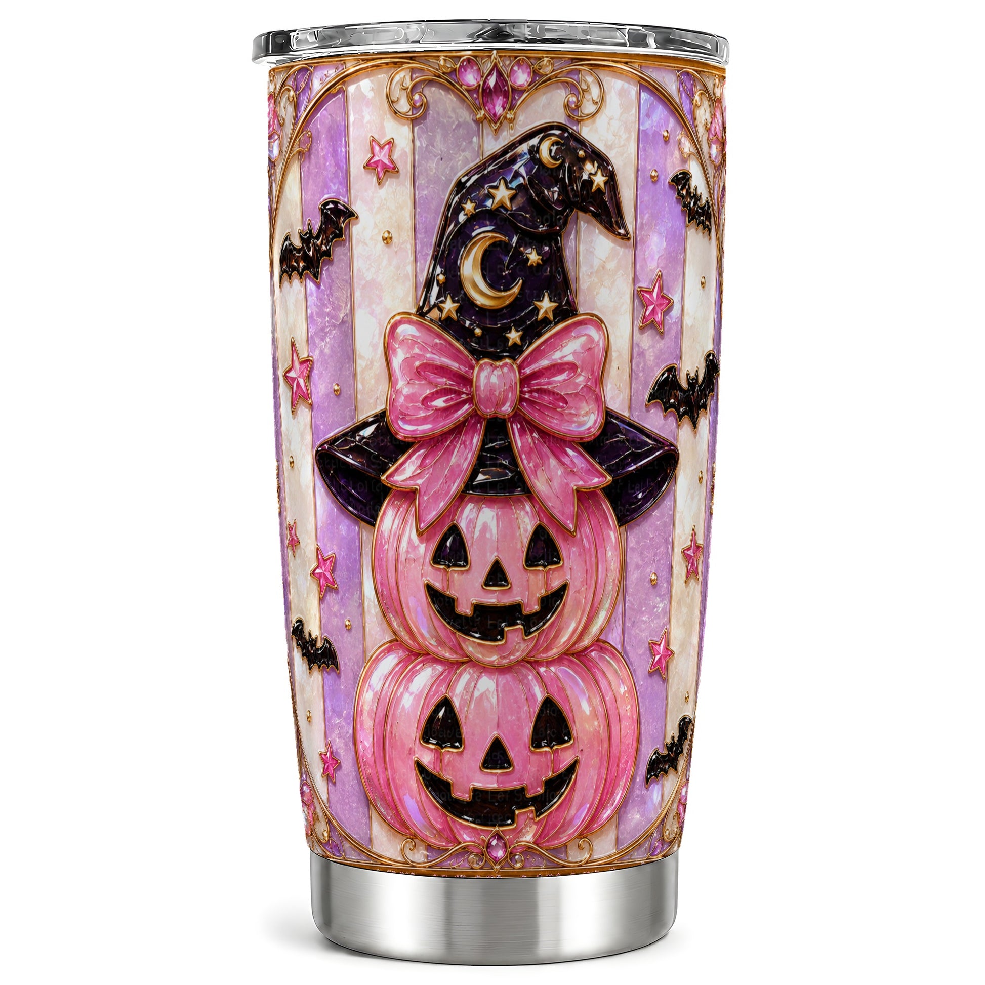 #pl[Steel] Pink Pumpkin Tumbler 20oz, Witch Hat Tumbler, Stainless Steel Travel Cup