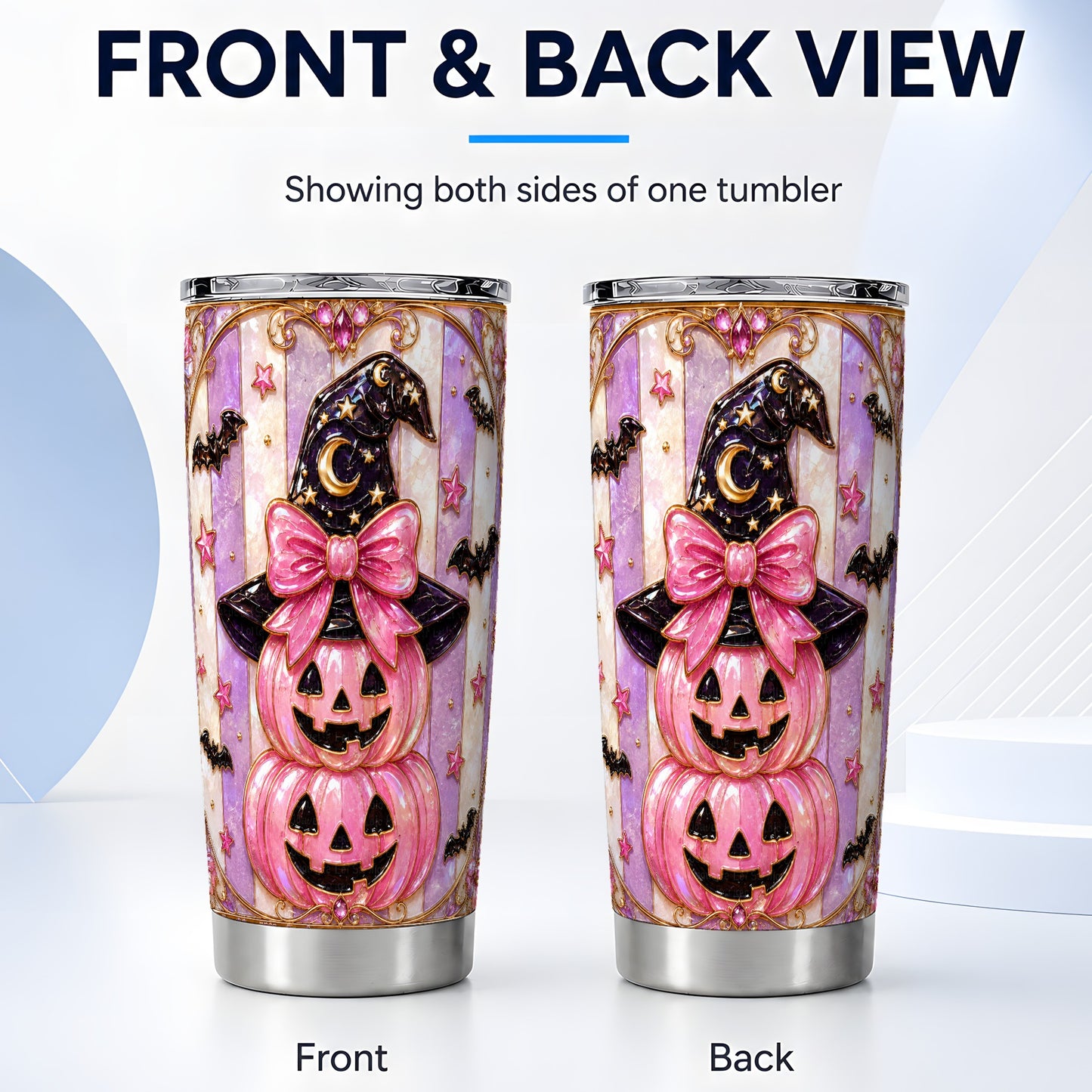 #pl[Steel] Pink Pumpkin Tumbler 20oz, Witch Hat Tumbler, Stainless Steel Travel Cup