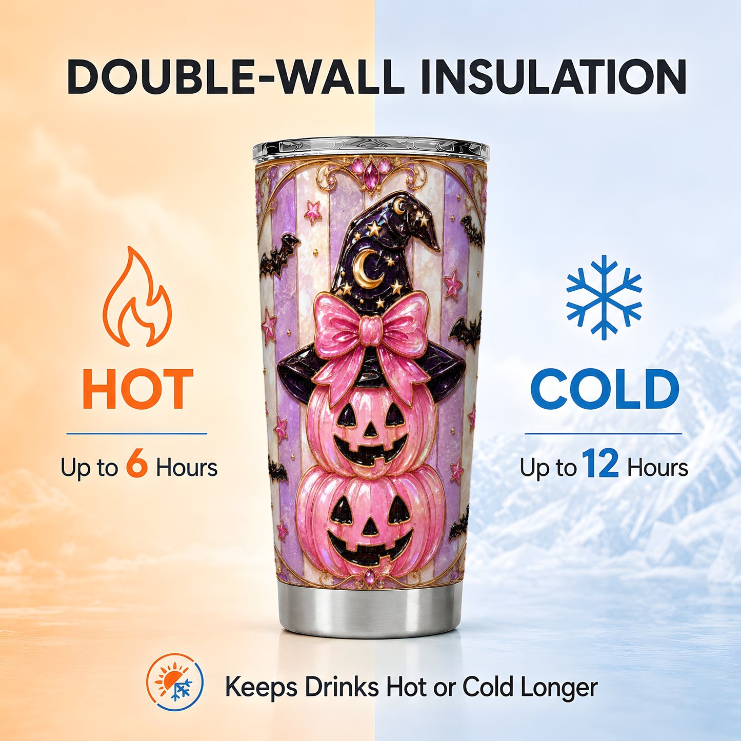 #pl[Steel] Pink Pumpkin Tumbler 20oz, Witch Hat Tumbler, Stainless Steel Travel Cup