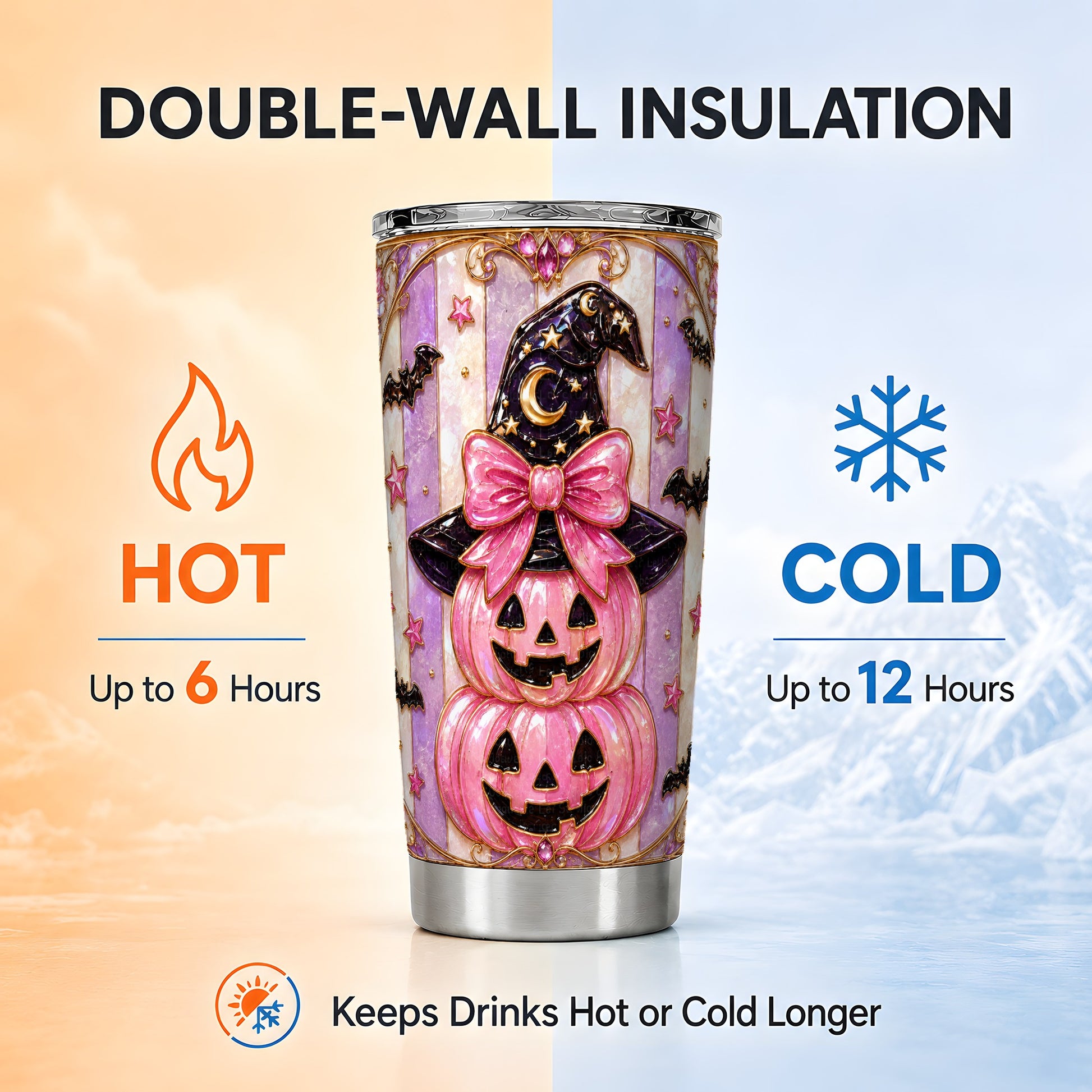 #pl[Steel] Pink Pumpkin Tumbler 20oz, Witch Hat Tumbler, Stainless Steel Travel Cup