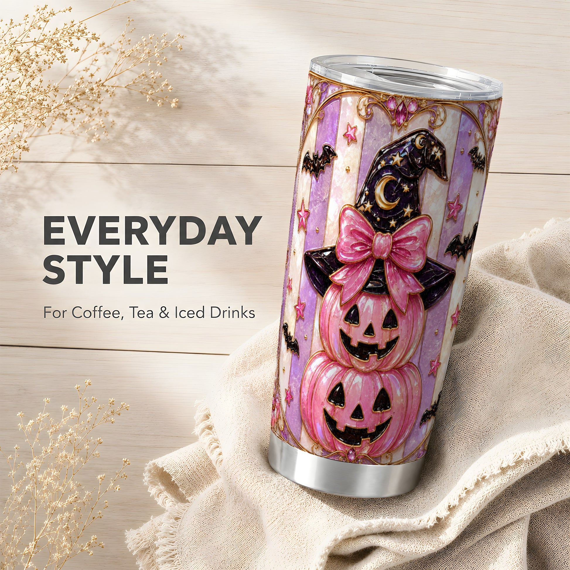 #pl[Steel] Pink Pumpkin Tumbler 20oz, Witch Hat Tumbler, Stainless Steel Travel Cup