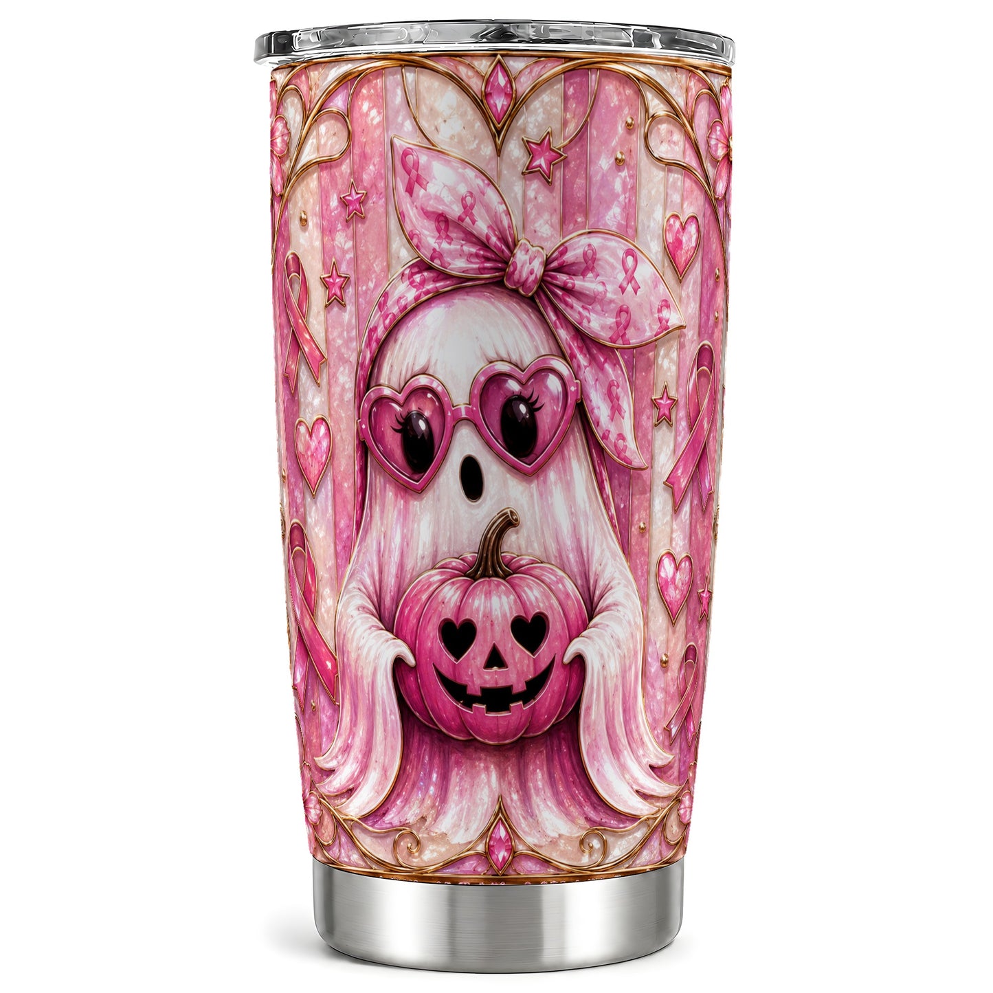 #pl[Steel] Pink Ghost Tumbler 20oz, Pumpkin Tumbler, Stainless Steel Travel Cup
