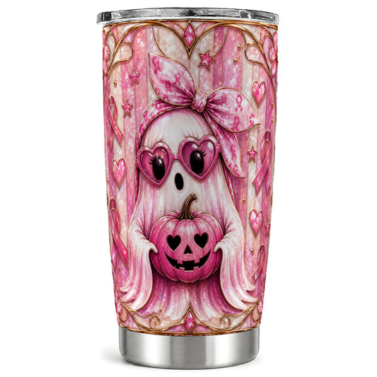 #pl[Steel] Pink Ghost Tumbler 20oz, Pumpkin Tumbler, Stainless Steel Travel Cup
