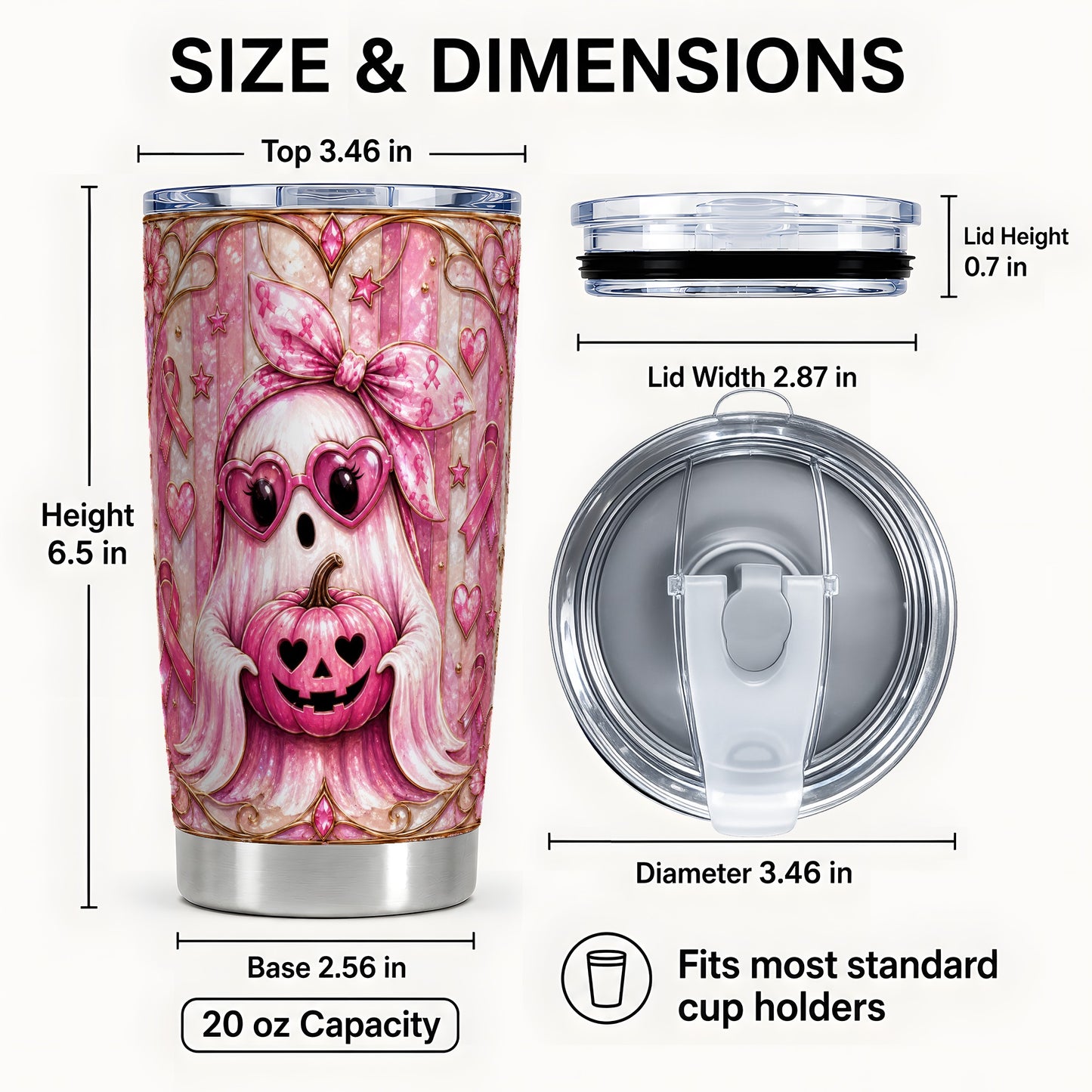 #pl[Steel] Pink Ghost Tumbler 20oz, Pumpkin Tumbler, Stainless Steel Travel Cup
