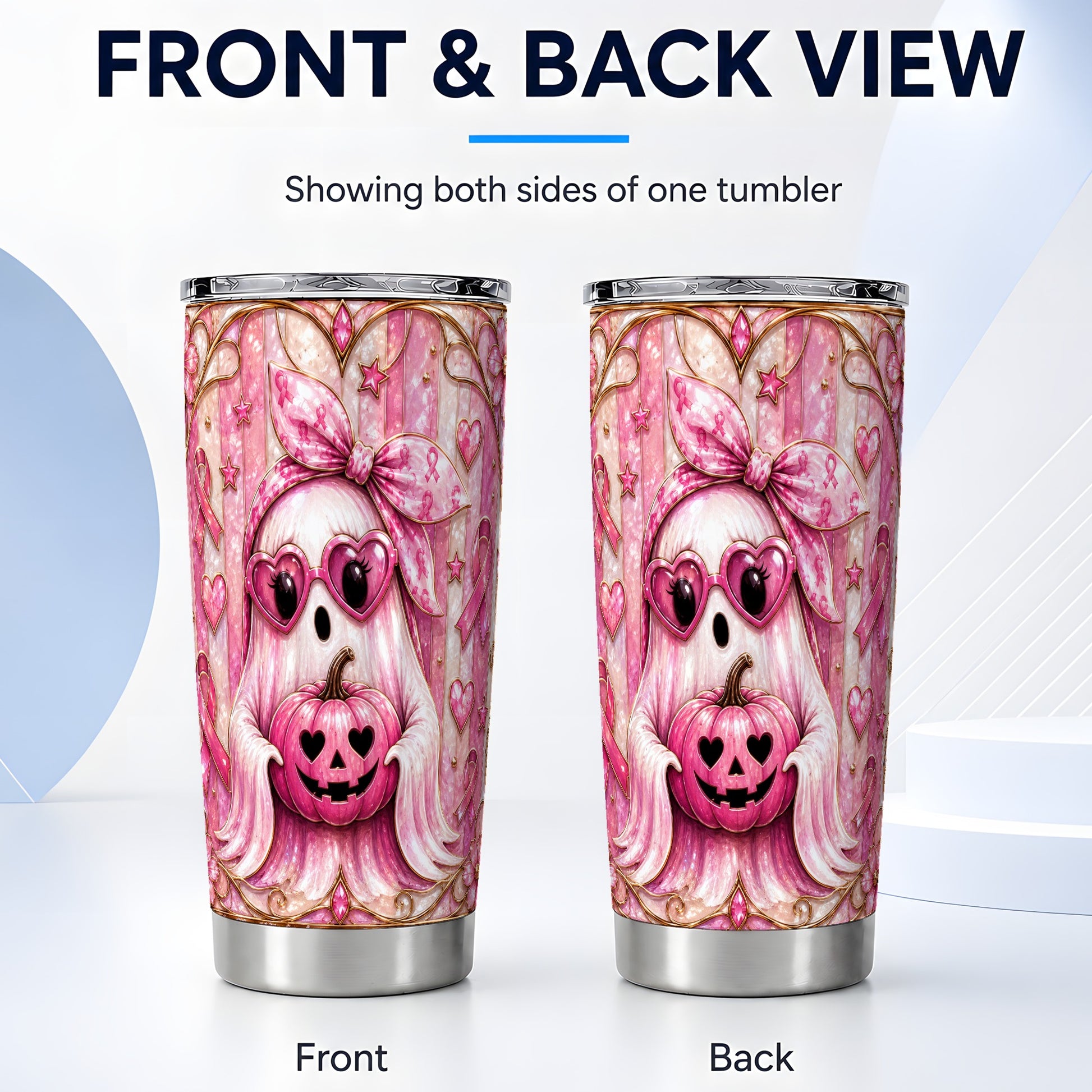 #pl[Steel] Pink Ghost Tumbler 20oz, Pumpkin Tumbler, Stainless Steel Travel Cup