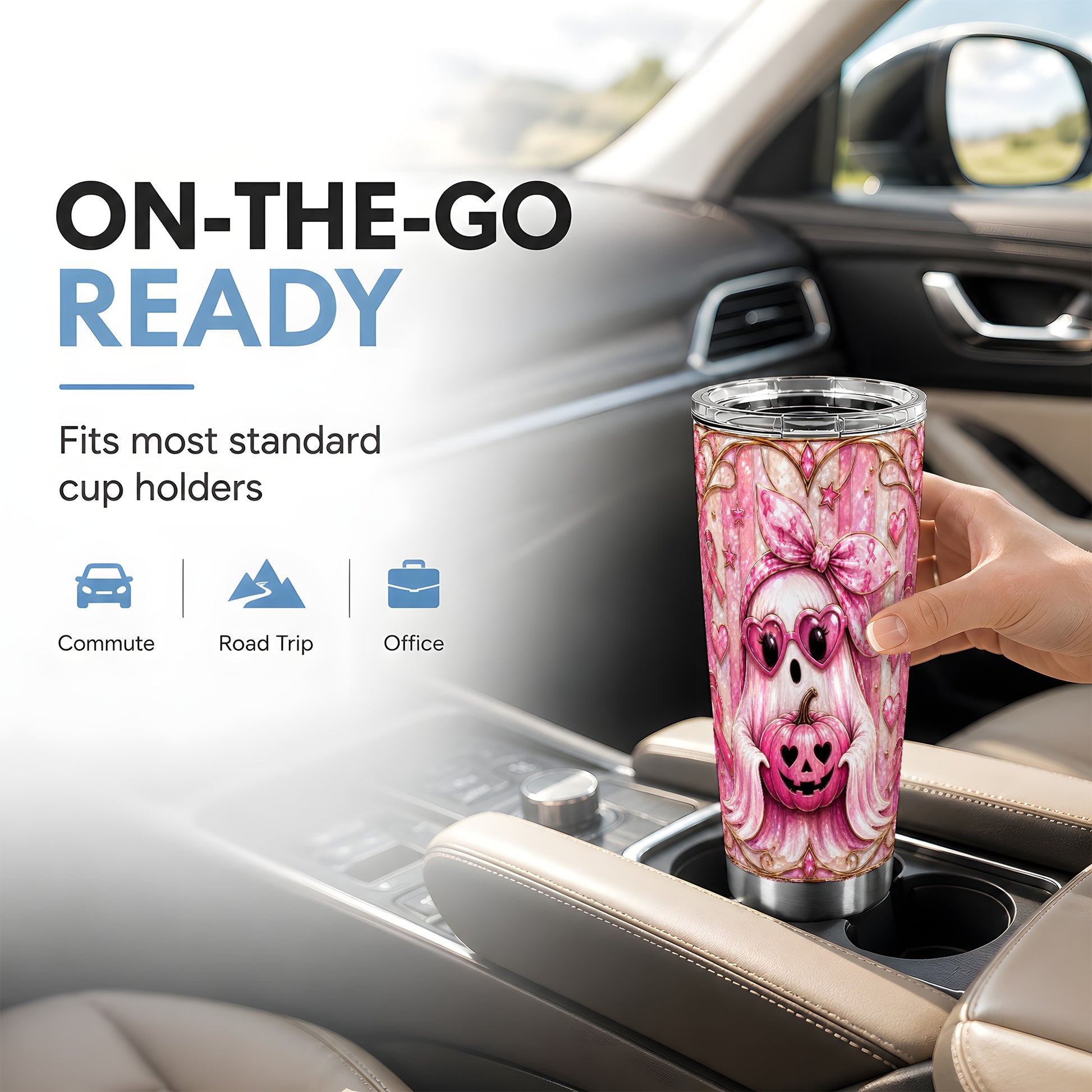 #pl[Steel] Pink Ghost Tumbler 20oz, Pumpkin Tumbler, Stainless Steel Travel Cup