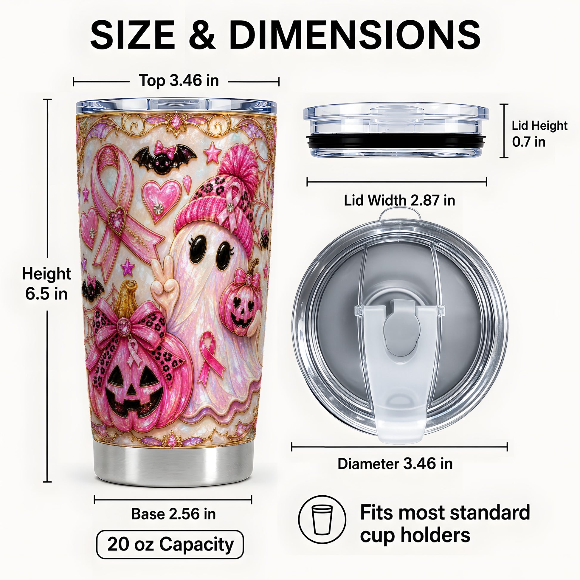 #pl[Steel] Pink Ribbon Tumbler 20oz, Ghost Tumbler, Stainless Steel Travel Cup