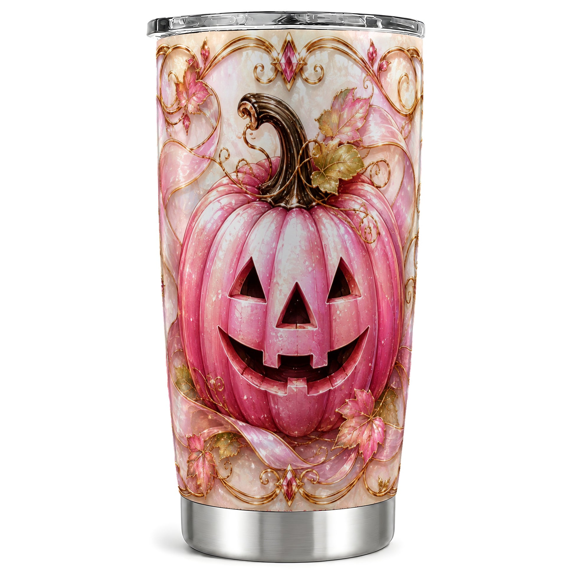 #pl[Steel] Pink Pumpkin Tumbler 20oz, Halloween Tumbler, Stainless Steel Travel Cup