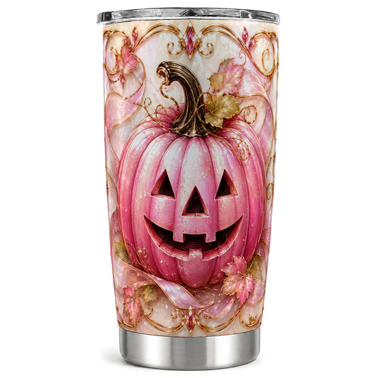 #pl[Steel] Pink Pumpkin Tumbler 20oz, Halloween Tumbler, Stainless Steel Travel Cup