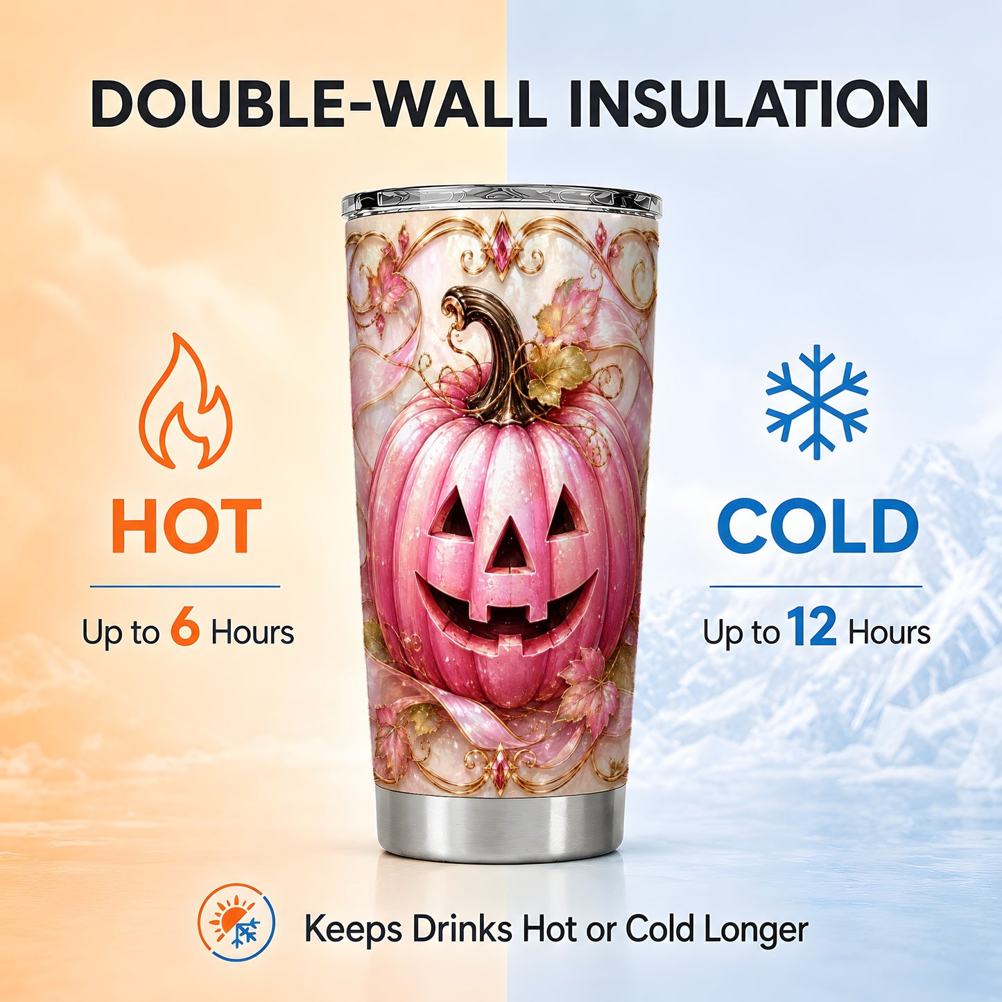 #pl[Steel] Pink Pumpkin Tumbler 20oz, Halloween Tumbler, Stainless Steel Travel Cup