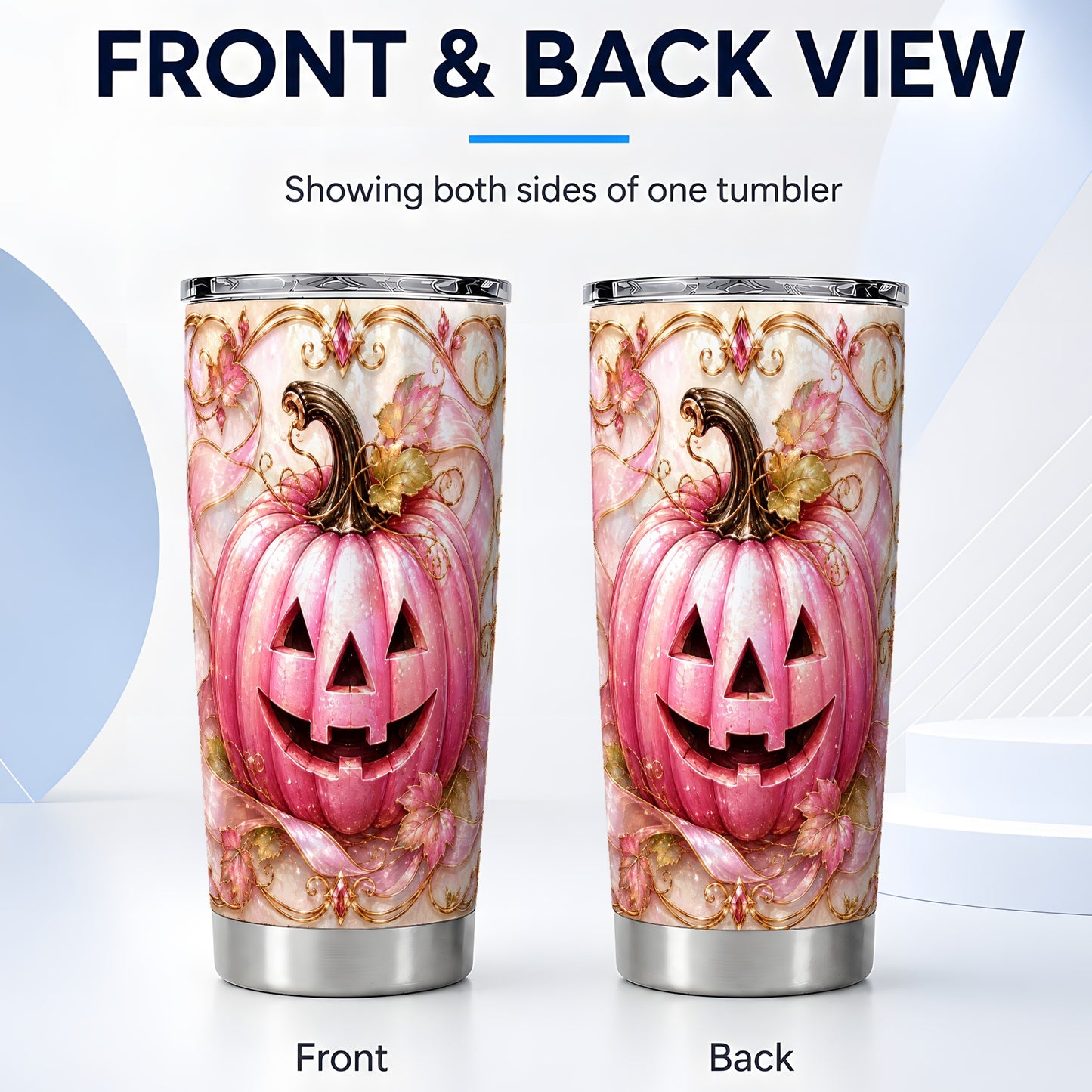 #pl[Steel] Pink Pumpkin Tumbler 20oz, Halloween Tumbler, Stainless Steel Travel Cup
