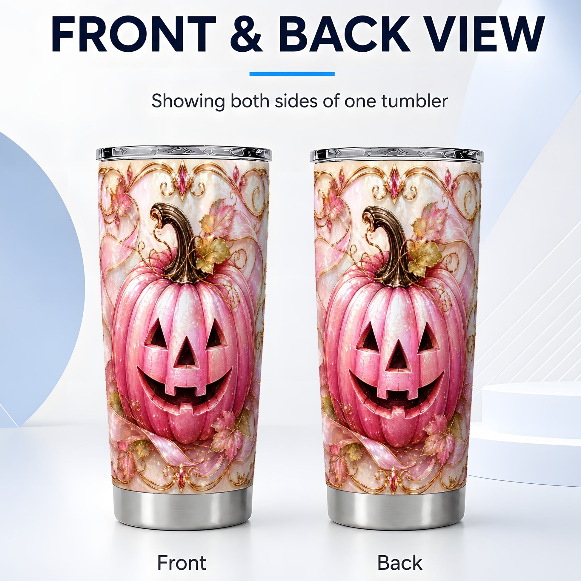 #pl[Steel] Pink Pumpkin Tumbler 20oz, Halloween Tumbler, Stainless Steel Travel Cup