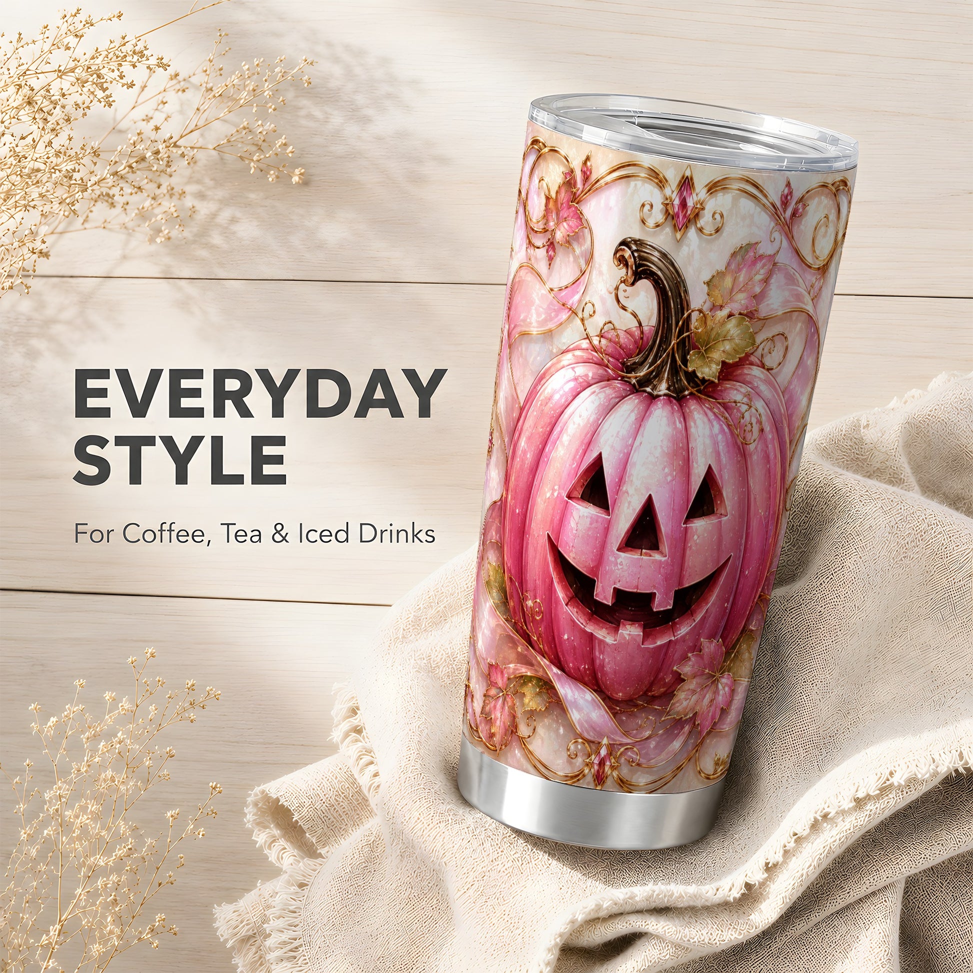 #pl[Steel] Pink Pumpkin Tumbler 20oz, Halloween Tumbler, Stainless Steel Travel Cup