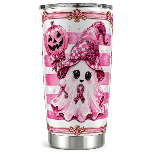 #pl[Steel] Pink Ghost Tumbler 20oz, Witch Tumbler, Stainless Steel Travel Cup