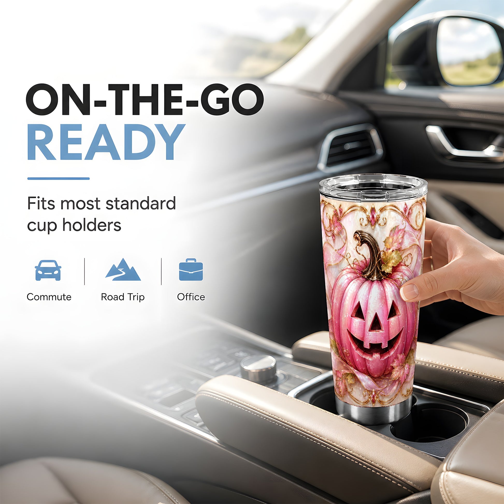 #pl[Steel] Pink Pumpkin Tumbler 20oz, Halloween Tumbler, Stainless Steel Travel Cup