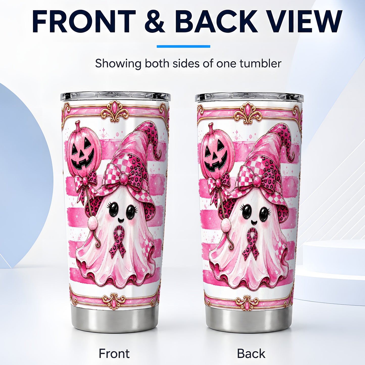 #pl[Steel] Pink Ghost Tumbler 20oz, Witch Tumbler, Stainless Steel Travel Cup