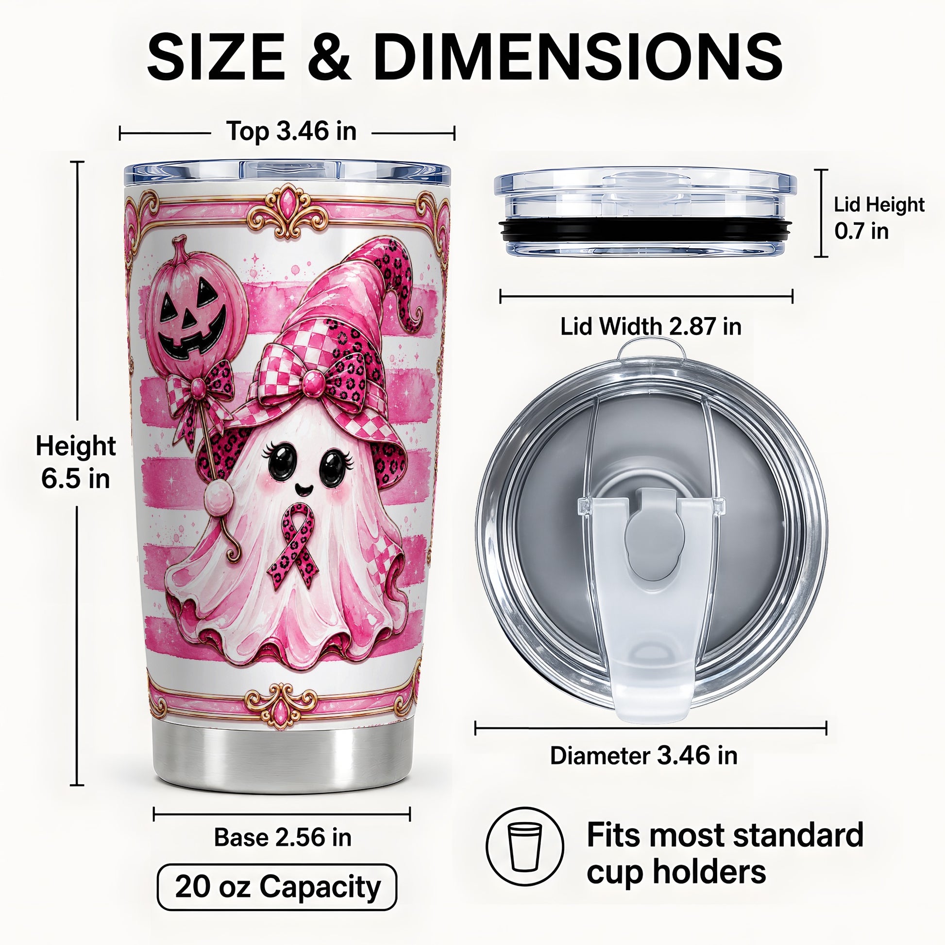#pl[Steel] Pink Ghost Tumbler 20oz, Witch Tumbler, Stainless Steel Travel Cup