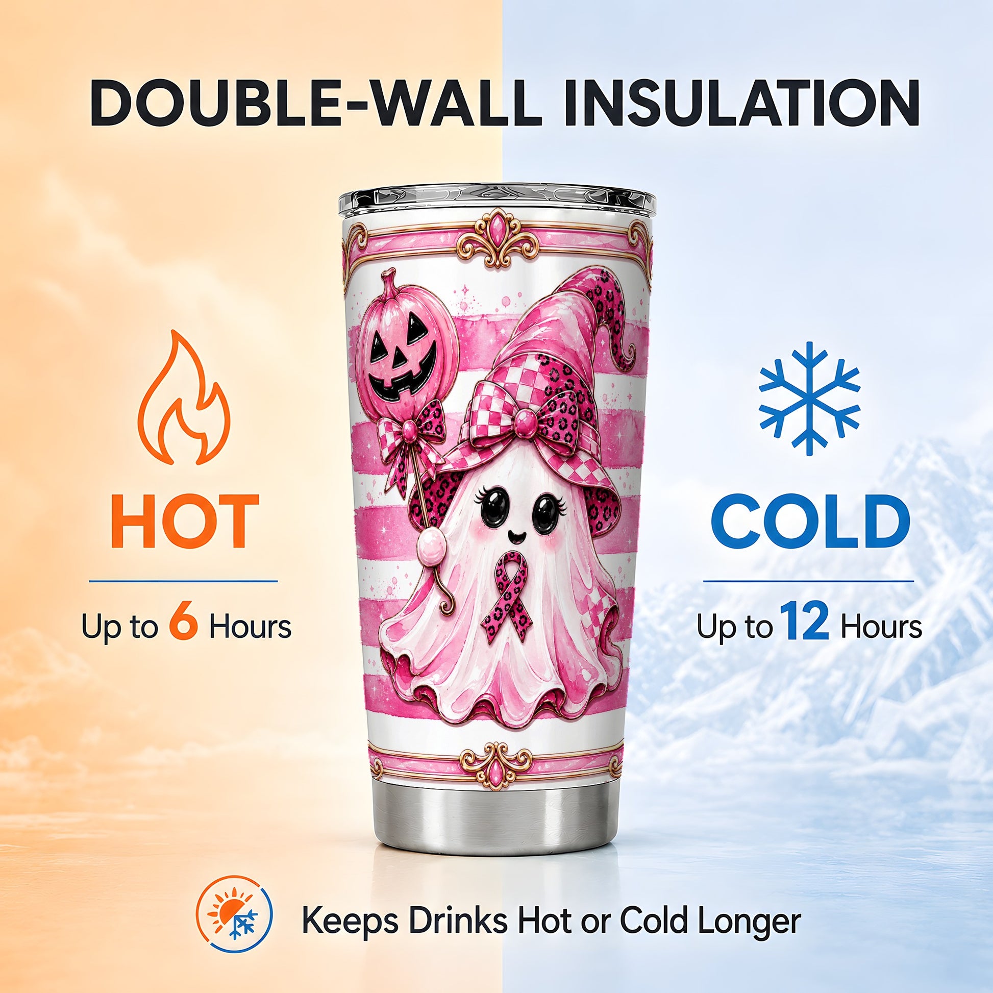 #pl[Steel] Pink Ghost Tumbler 20oz, Witch Tumbler, Stainless Steel Travel Cup