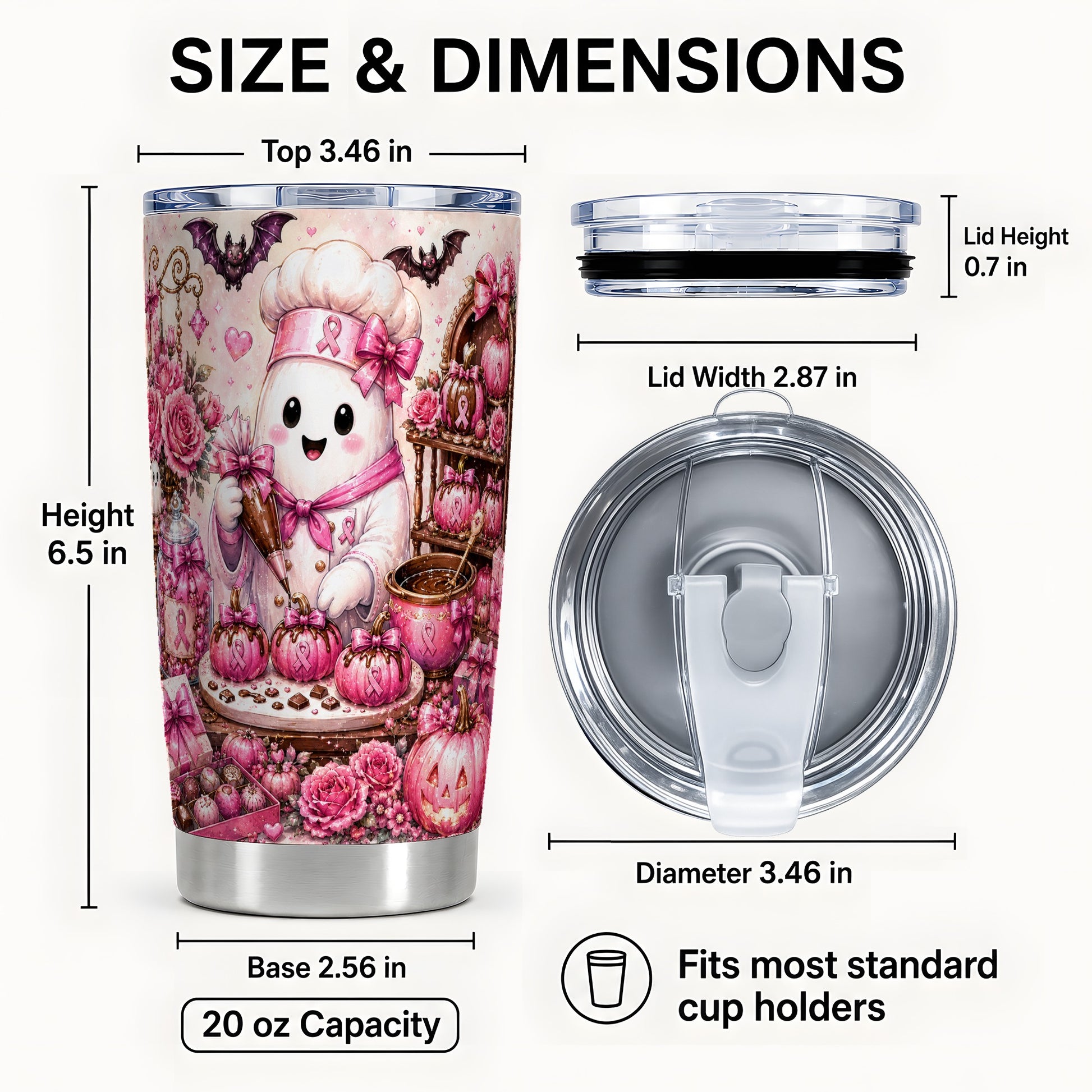 #pl[Steel] Chef Ghost Tumbler 20oz, Pink Ribbon Tumbler, Stainless Steel Travel Cup