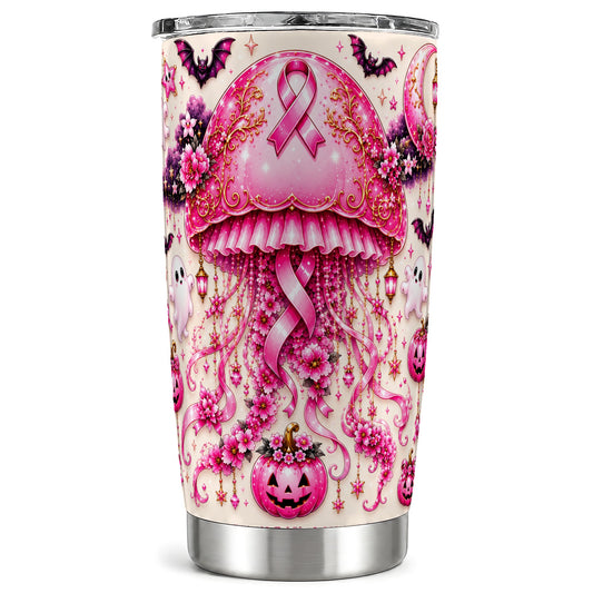 #pl[Steel] Pink Jellyfish Tumbler 20oz, Ribbon Tumbler, Stainless Steel Travel Cup