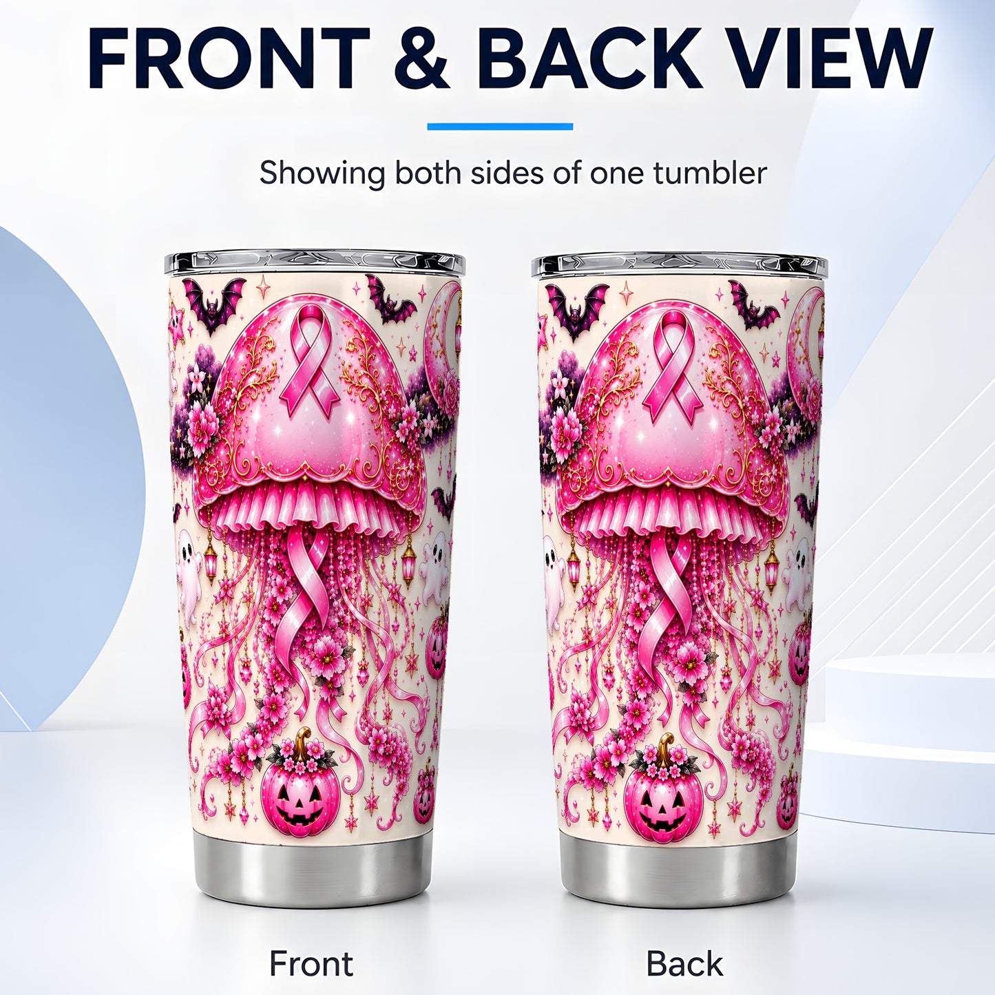 #pl[Steel] Pink Jellyfish Tumbler 20oz, Ribbon Tumbler, Stainless Steel Travel Cup