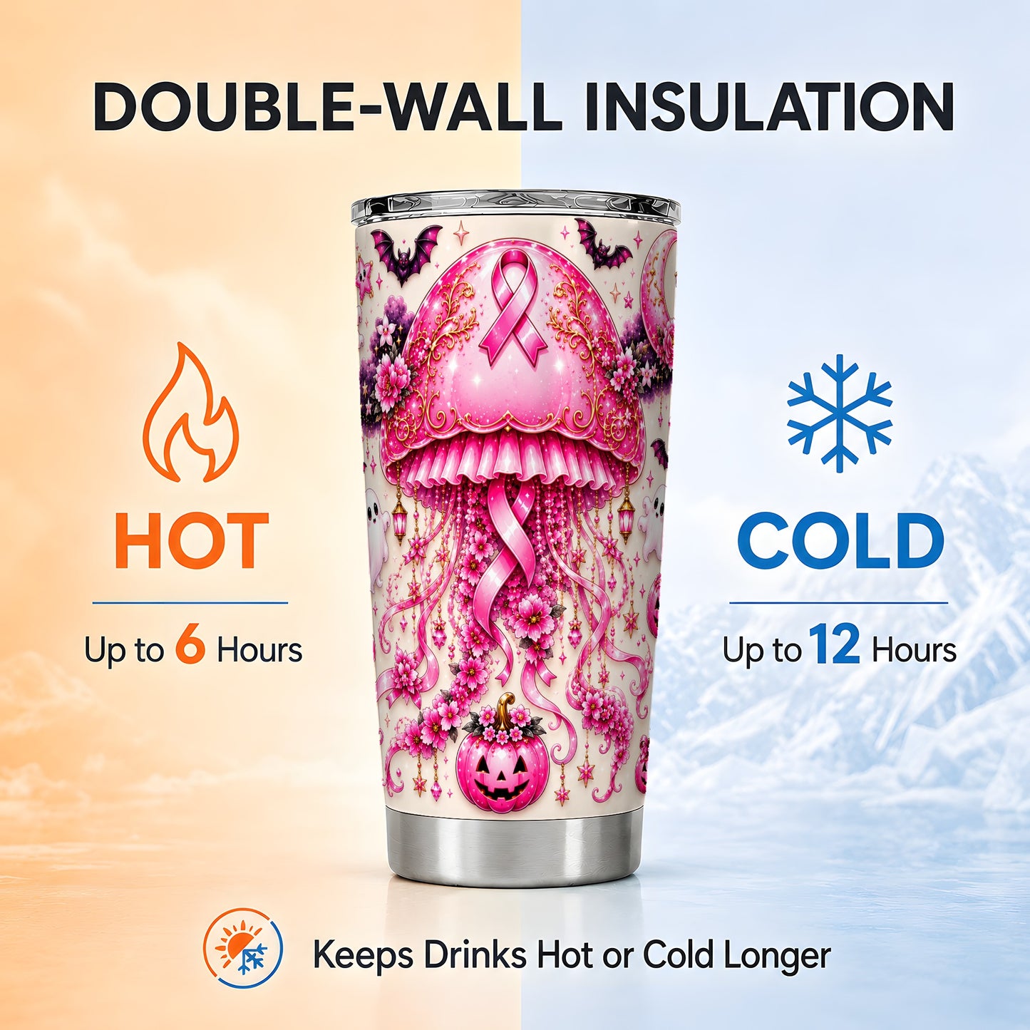 #pl[Steel] Pink Jellyfish Tumbler 20oz, Ribbon Tumbler, Stainless Steel Travel Cup