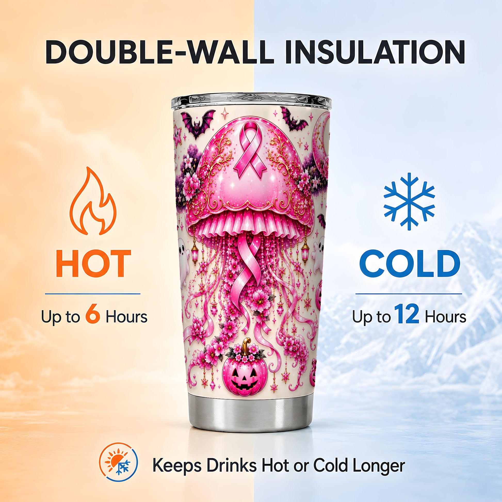 #pl[Steel] Pink Jellyfish Tumbler 20oz, Ribbon Tumbler, Stainless Steel Travel Cup