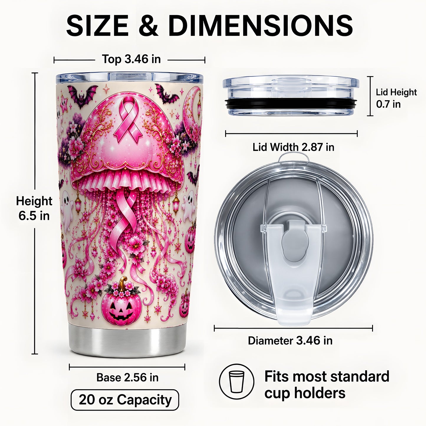 #pl[Steel] Pink Jellyfish Tumbler 20oz, Ribbon Tumbler, Stainless Steel Travel Cup