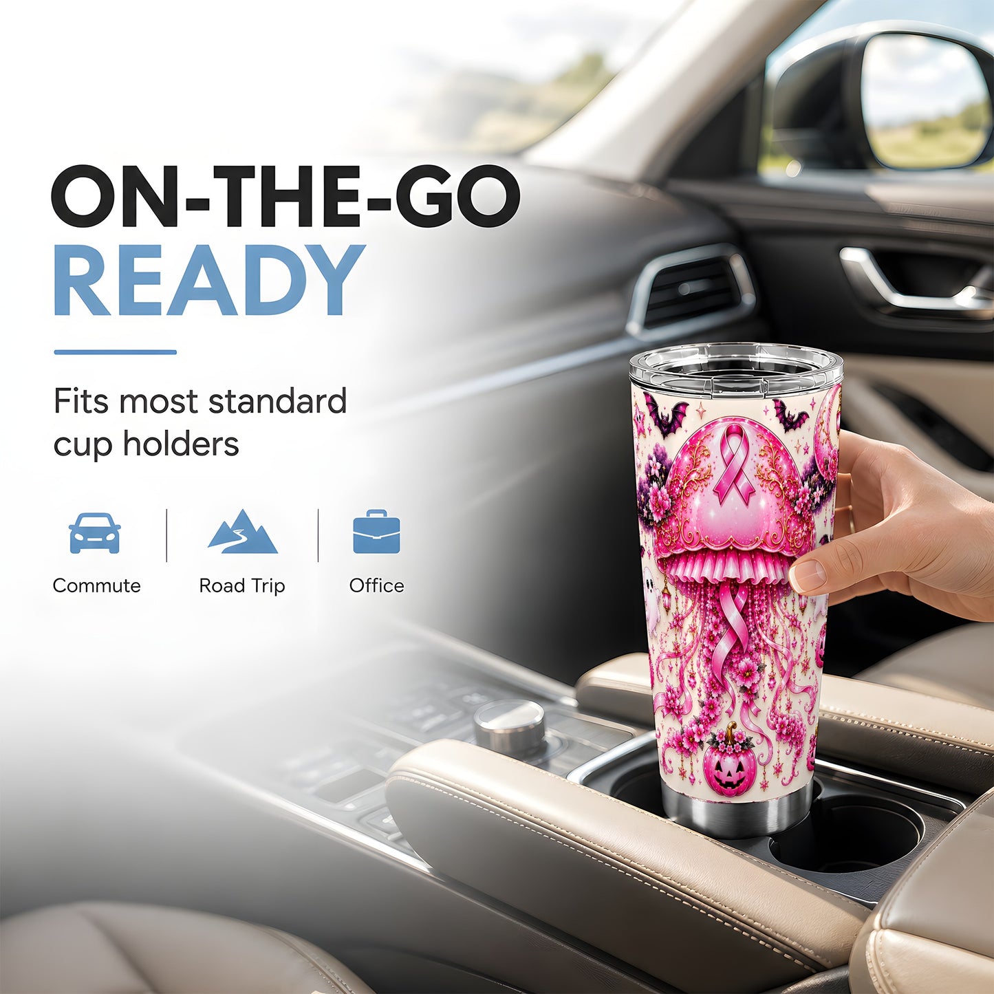 #pl[Steel] Pink Jellyfish Tumbler 20oz, Ribbon Tumbler, Stainless Steel Travel Cup