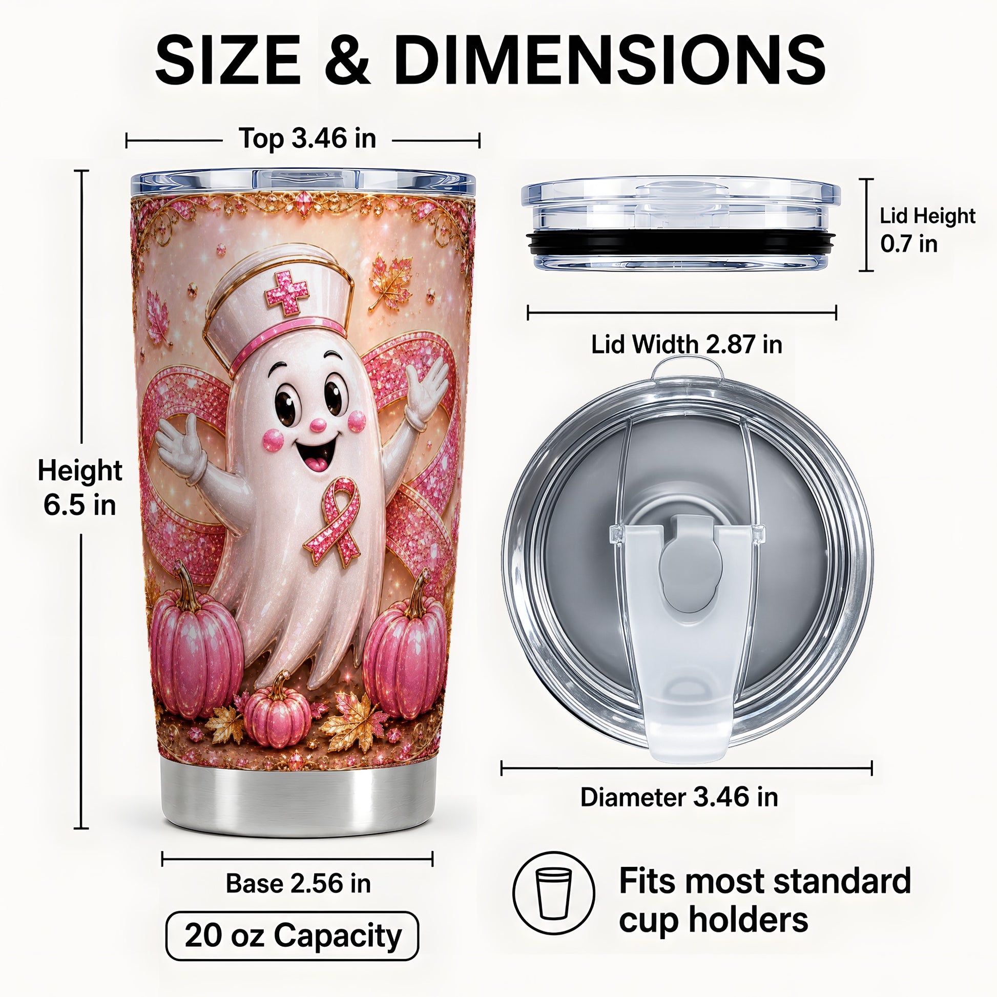 #pl[Steel] Nurse Ghost Tumbler 20oz, Pink Ribbon Tumbler, Stainless Steel Travel Cup