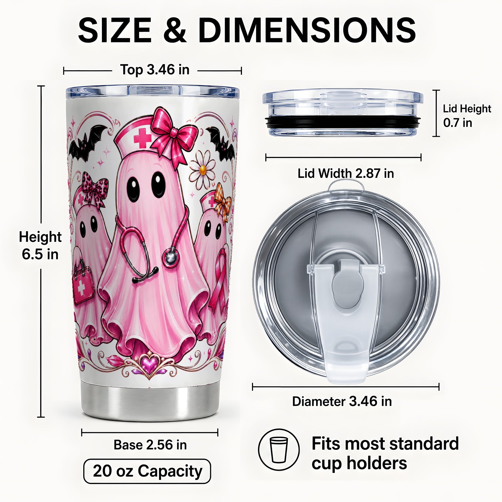 #pl[Steel] Nurse Ghost Trio Tumbler 20oz, Ribbon Tumbler, Stainless Steel Travel Cup