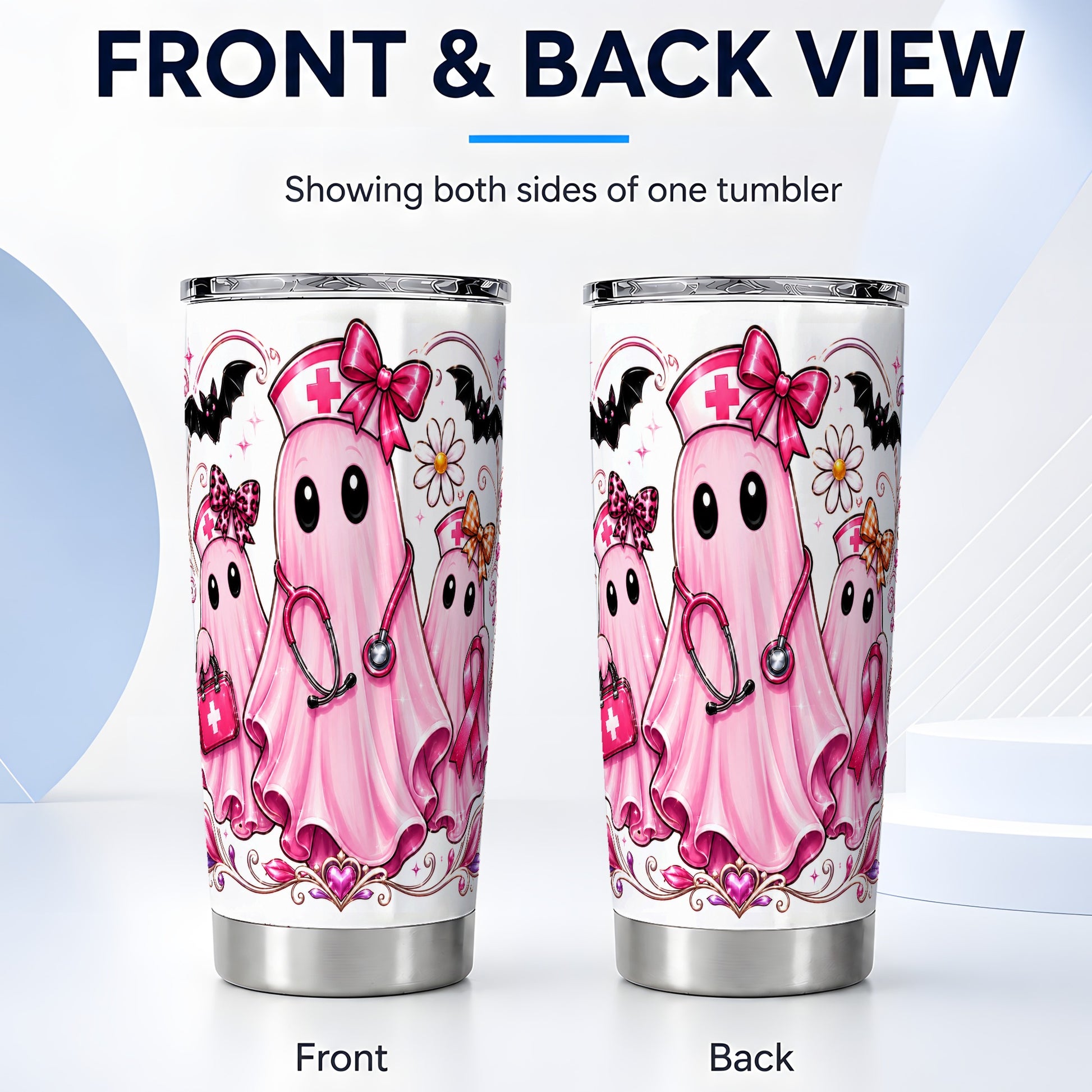 #pl[Steel] Nurse Ghost Trio Tumbler 20oz, Ribbon Tumbler, Stainless Steel Travel Cup
