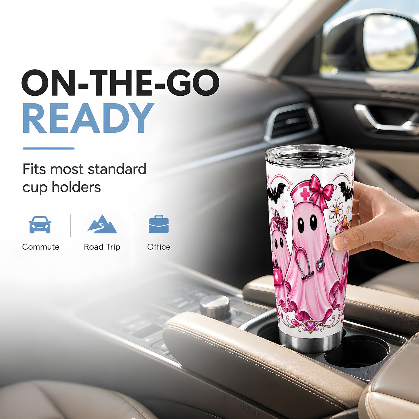 #pl[Steel] Nurse Ghost Trio Tumbler 20oz, Ribbon Tumbler, Stainless Steel Travel Cup