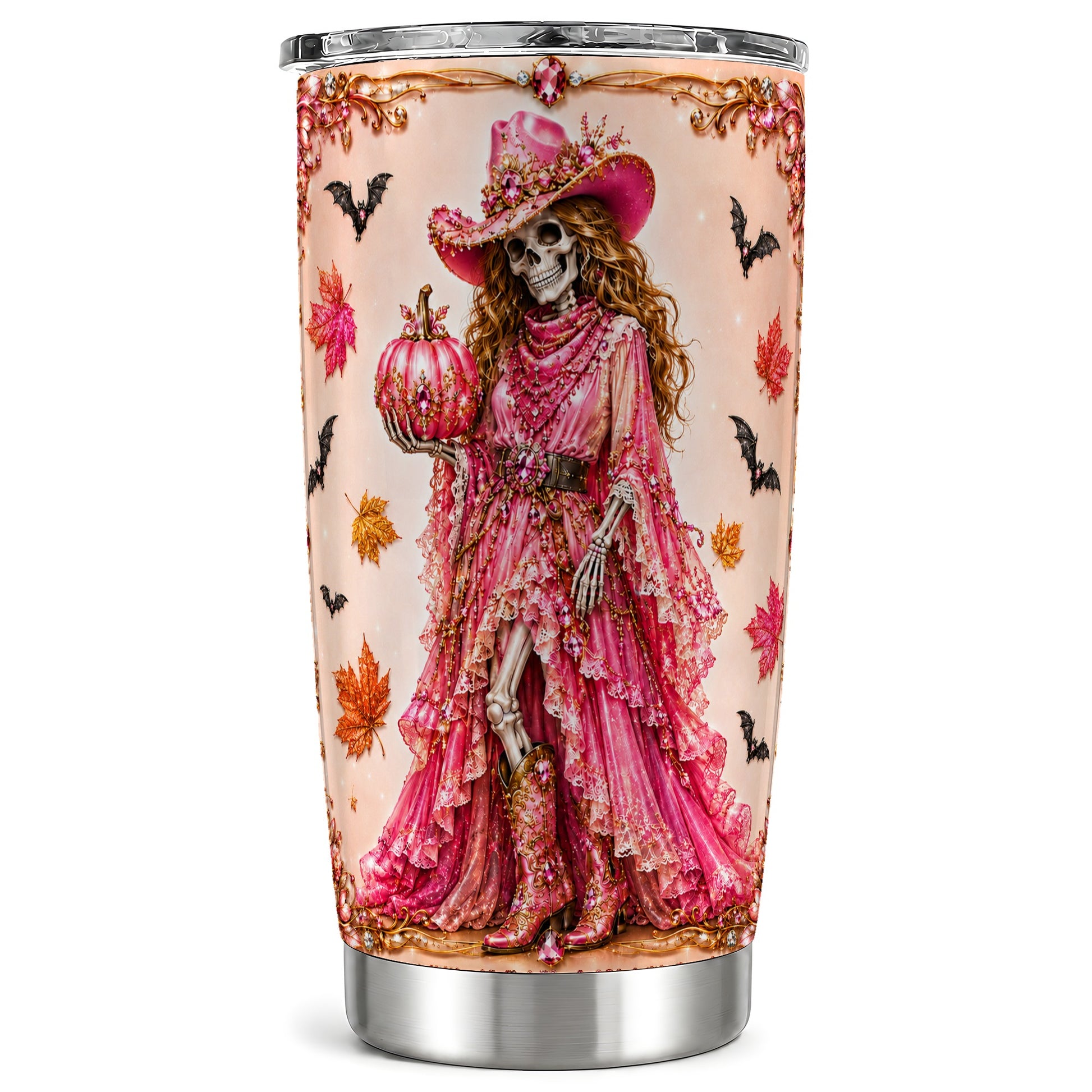 #pl[Steel] Cowgirl Skeleton Tumbler 20oz, Western Tumbler, Stainless Steel Travel Cup