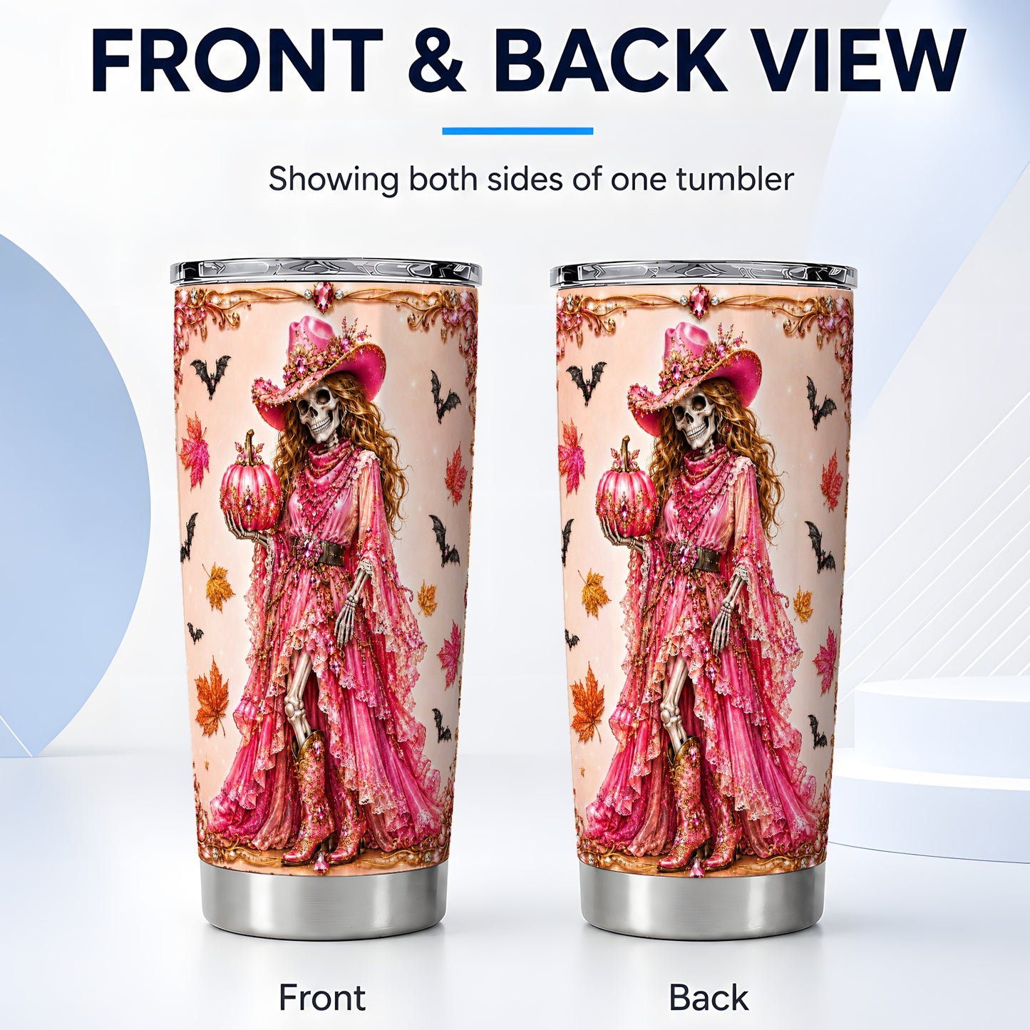 #pl[Steel] Cowgirl Skeleton Tumbler 20oz, Western Tumbler, Stainless Steel Travel Cup