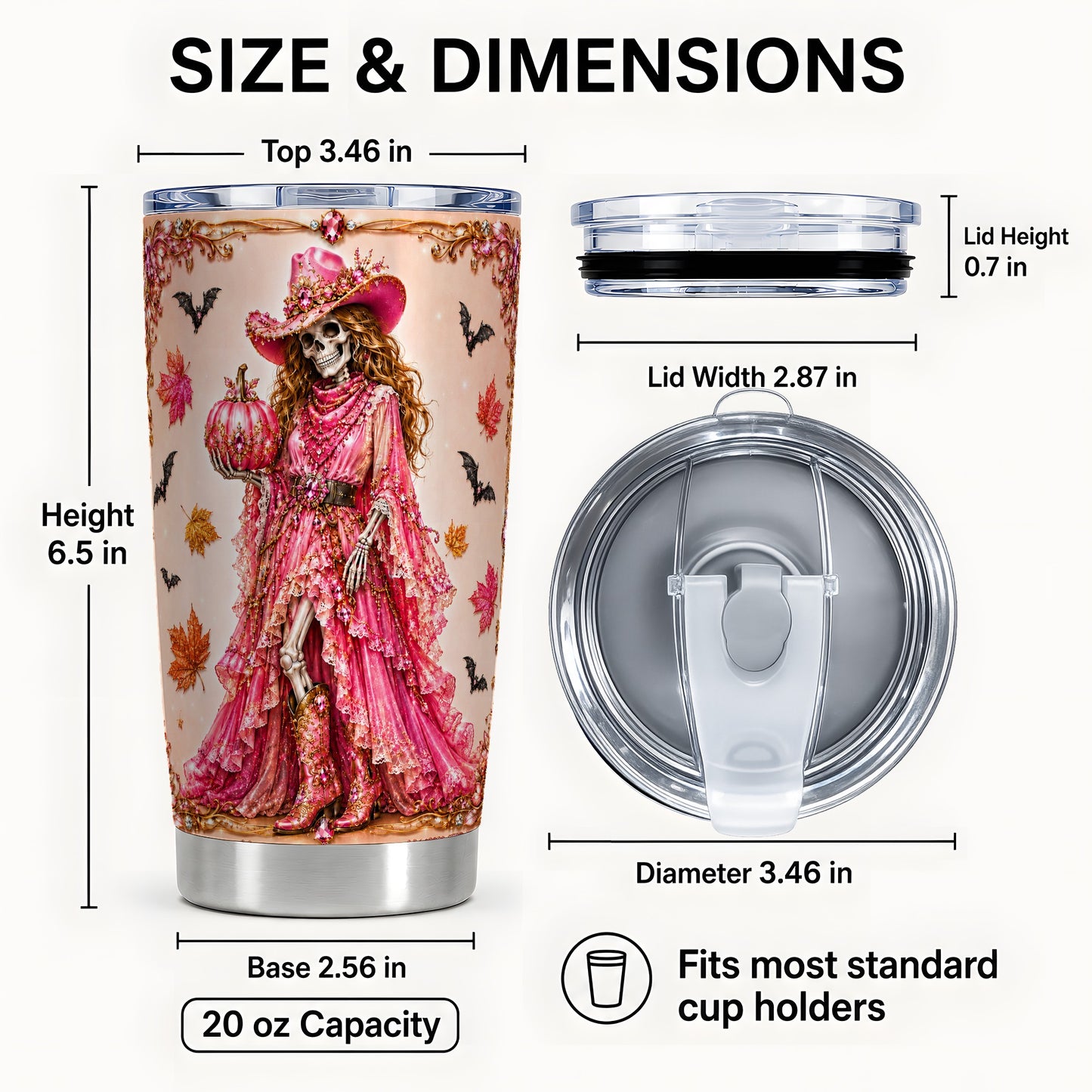 #pl[Steel] Cowgirl Skeleton Tumbler 20oz, Western Tumbler, Stainless Steel Travel Cup