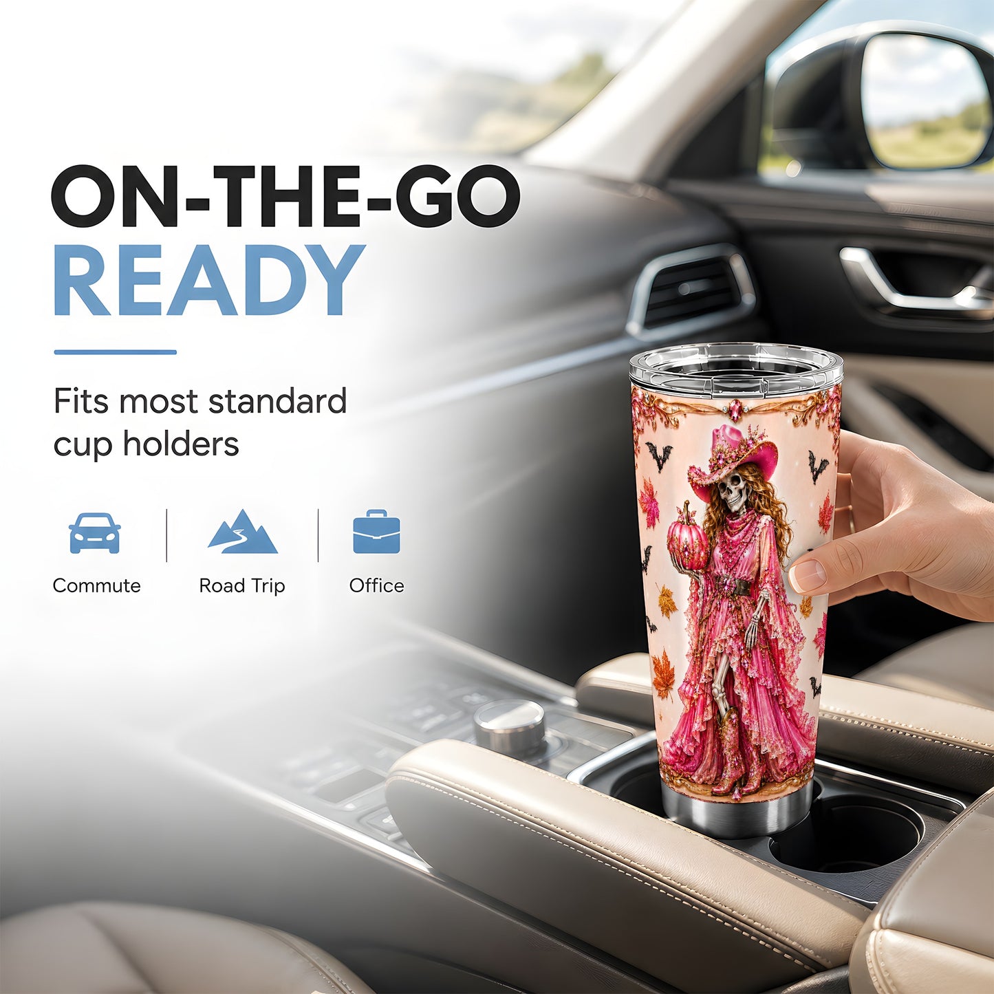 #pl[Steel] Cowgirl Skeleton Tumbler 20oz, Western Tumbler, Stainless Steel Travel Cup