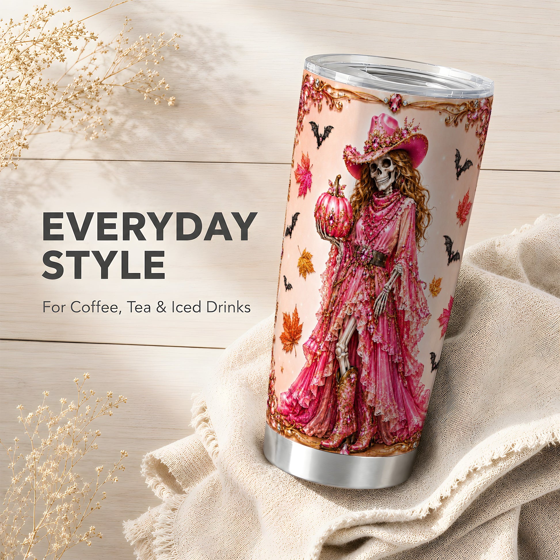 #pl[Steel] Cowgirl Skeleton Tumbler 20oz, Western Tumbler, Stainless Steel Travel Cup