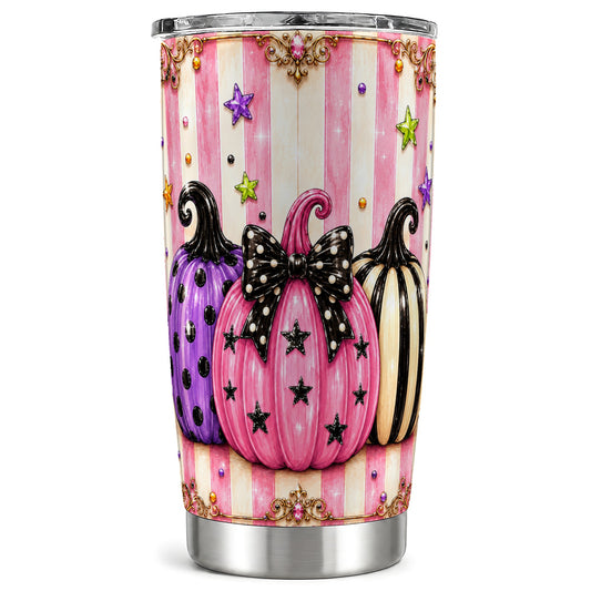 #pl[Steel] Pink Pumpkin 20oz Tumbler, Halloween Stainless Steel Travel Cup