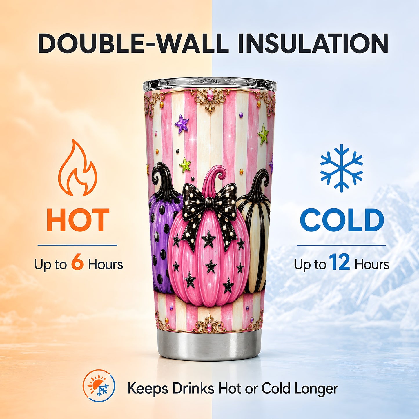 #pl[Steel] Pink Pumpkin 20oz Tumbler, Halloween Stainless Steel Travel Cup