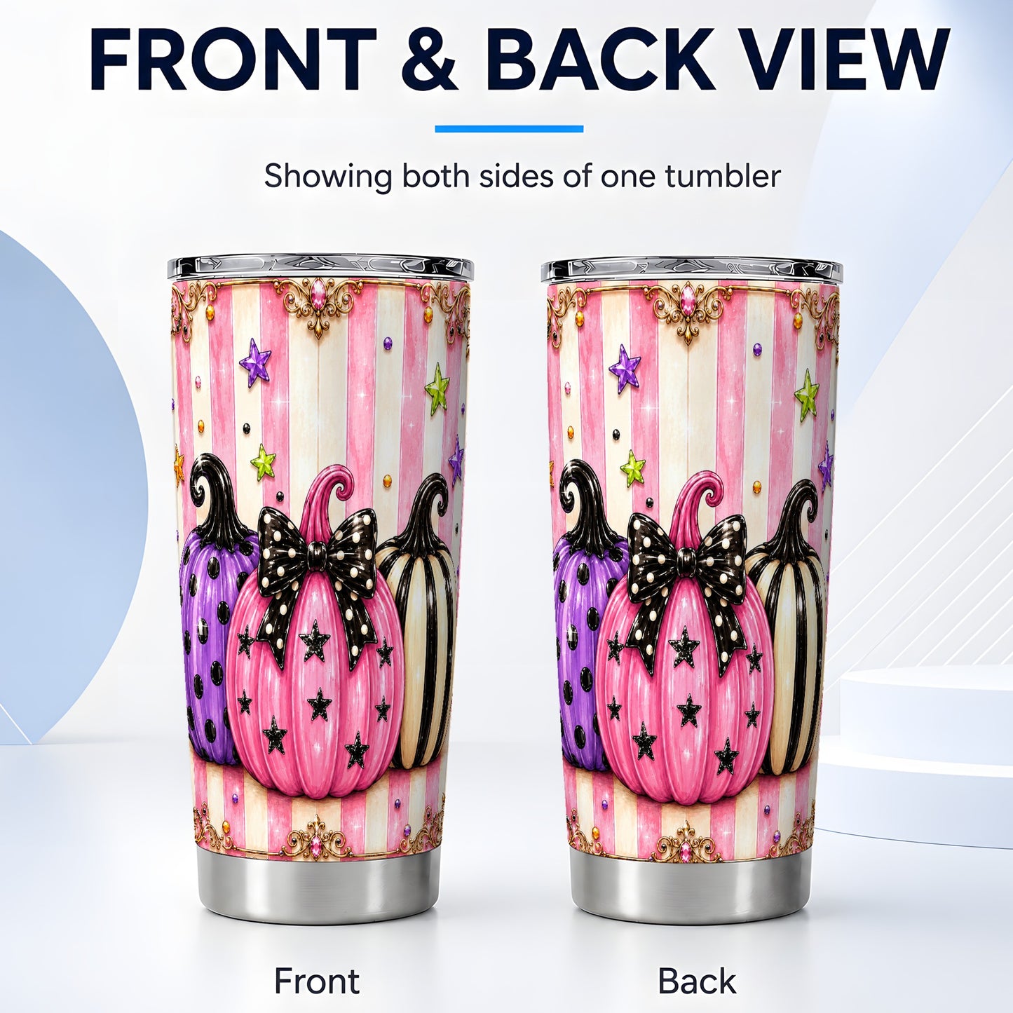 #pl[Steel] Pink Pumpkin 20oz Tumbler, Halloween Stainless Steel Travel Cup