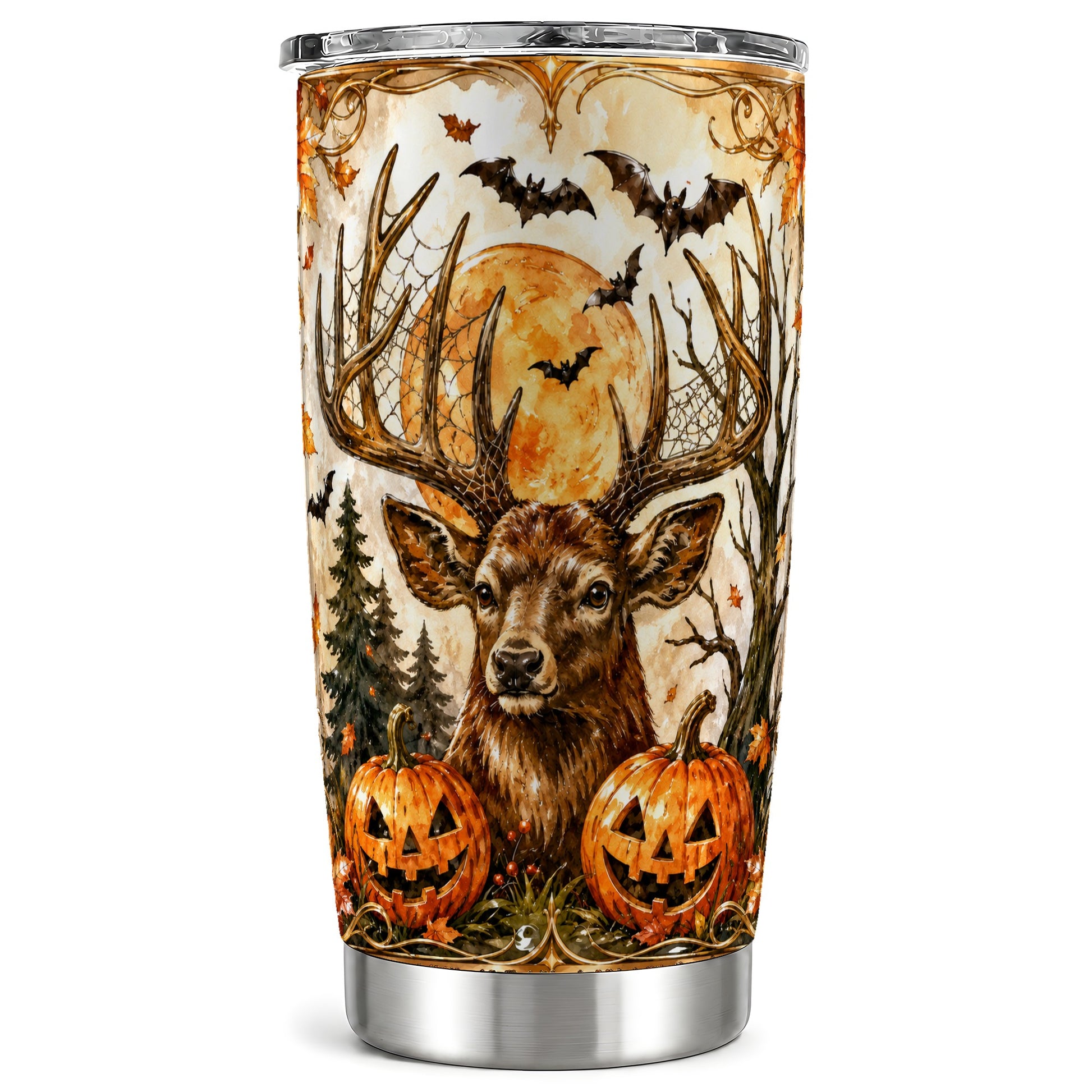 #pl[Steel] Halloween Deer 20oz Tumbler, Autumn Stag Stainless Steel Travel Cup