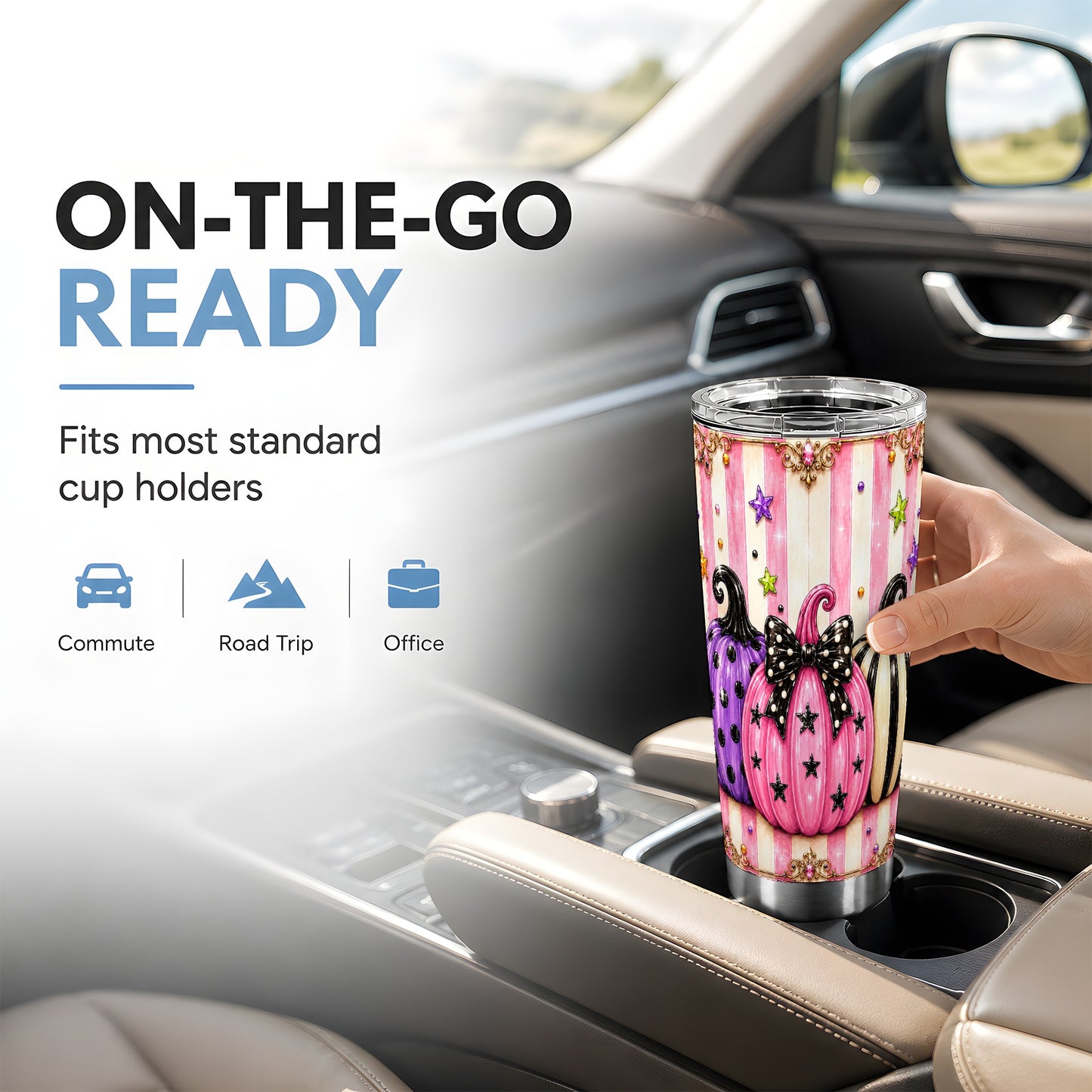 #pl[Steel] Pink Pumpkin 20oz Tumbler, Halloween Stainless Steel Travel Cup