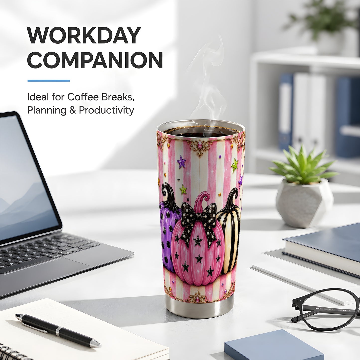 #pl[Steel] Pink Pumpkin 20oz Tumbler, Halloween Stainless Steel Travel Cup