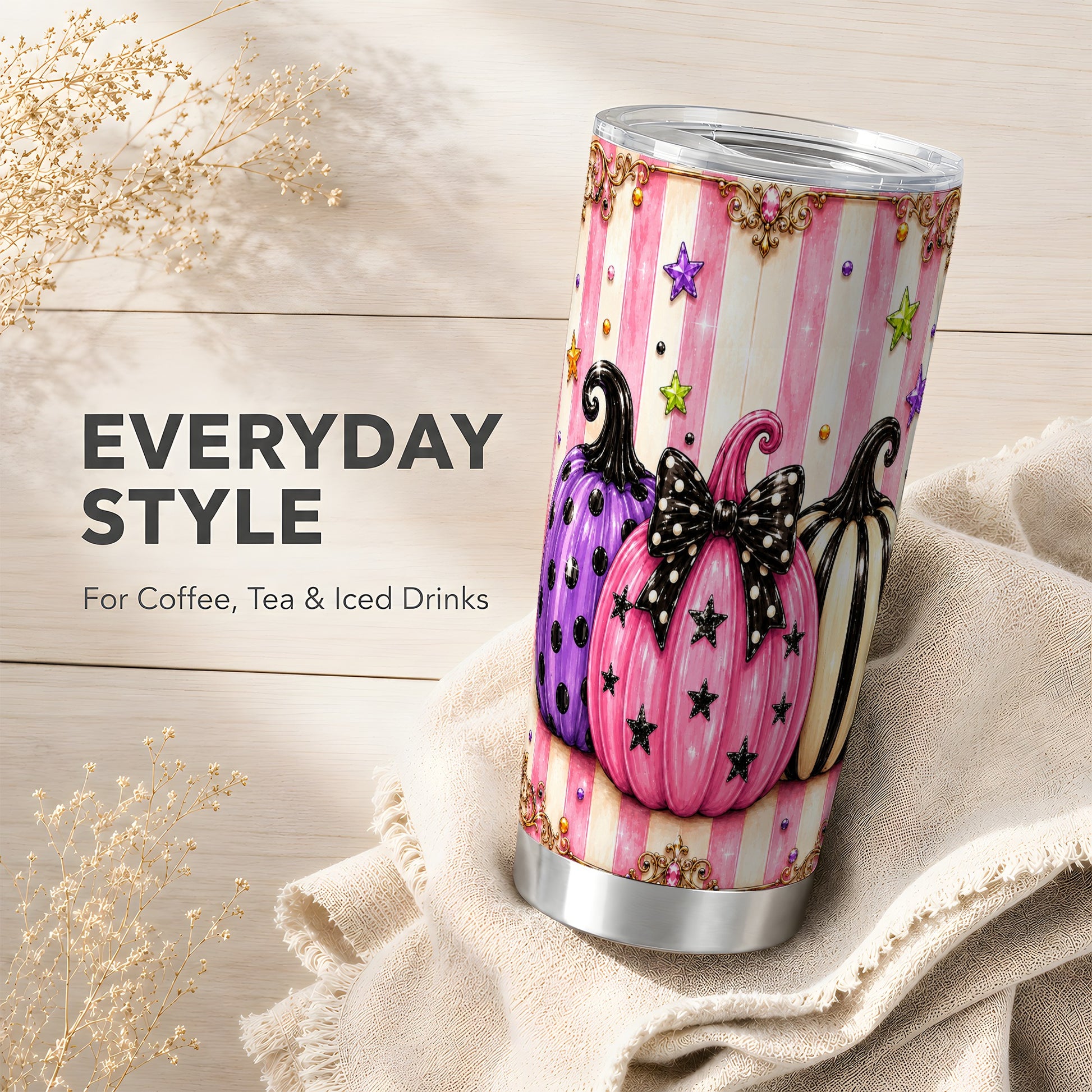 #pl[Steel] Pink Pumpkin 20oz Tumbler, Halloween Stainless Steel Travel Cup
