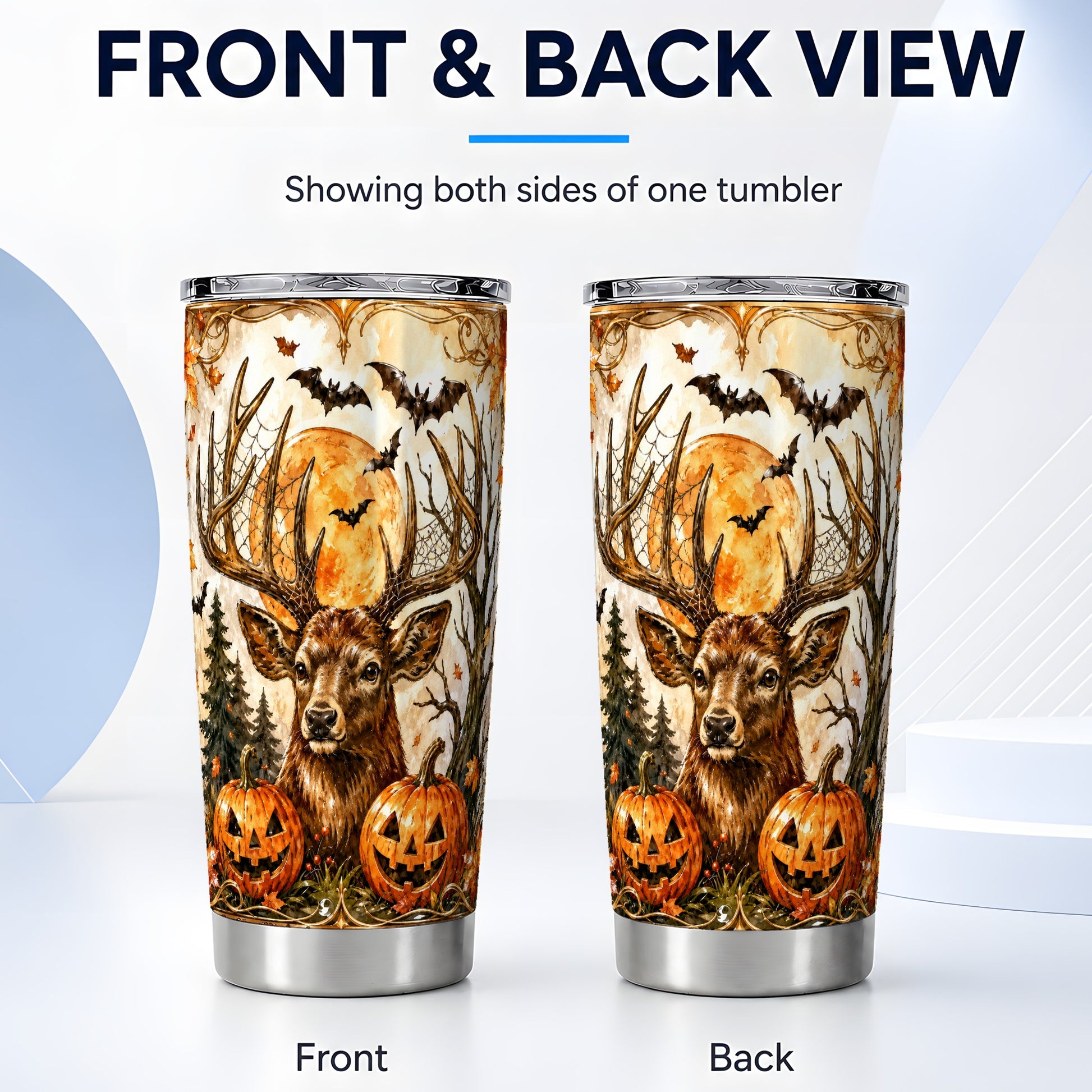 #pl[Steel] Halloween Deer 20oz Tumbler, Autumn Stag Stainless Steel Travel Cup
