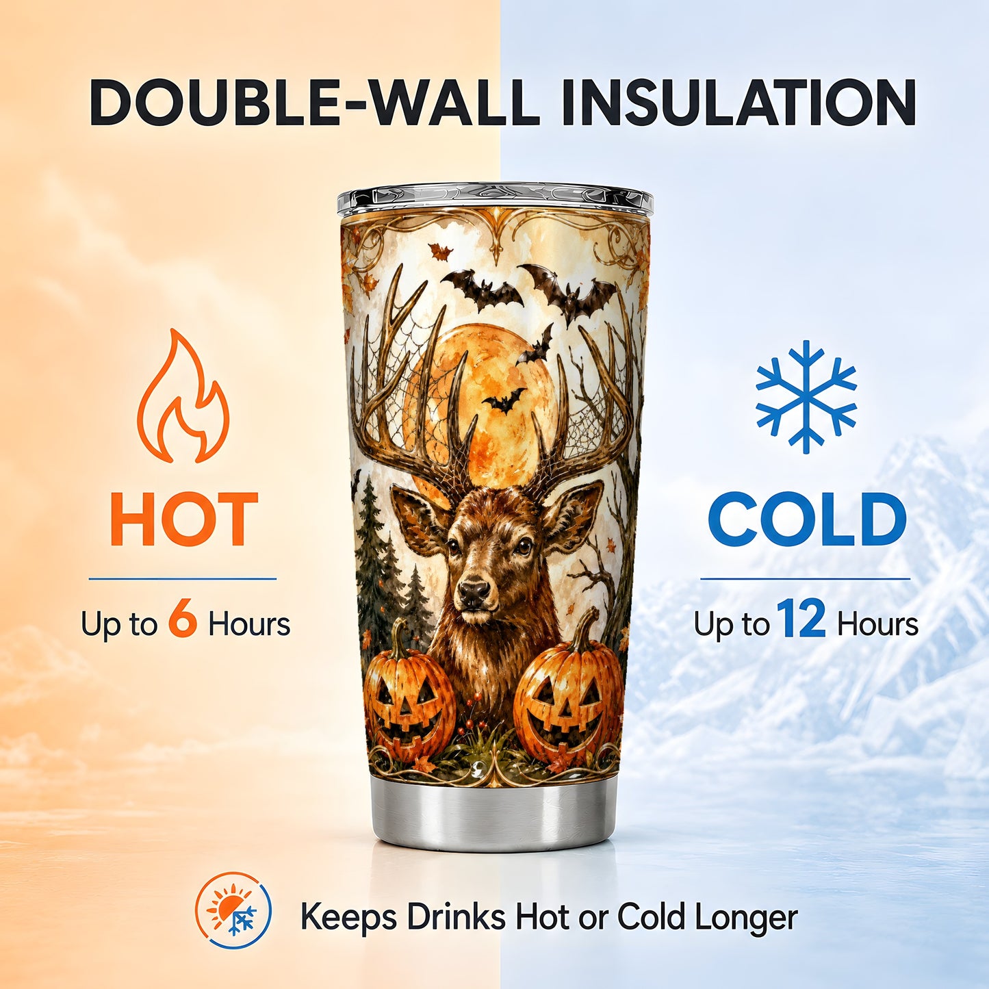#pl[Steel] Halloween Deer 20oz Tumbler, Autumn Stag Stainless Steel Travel Cup