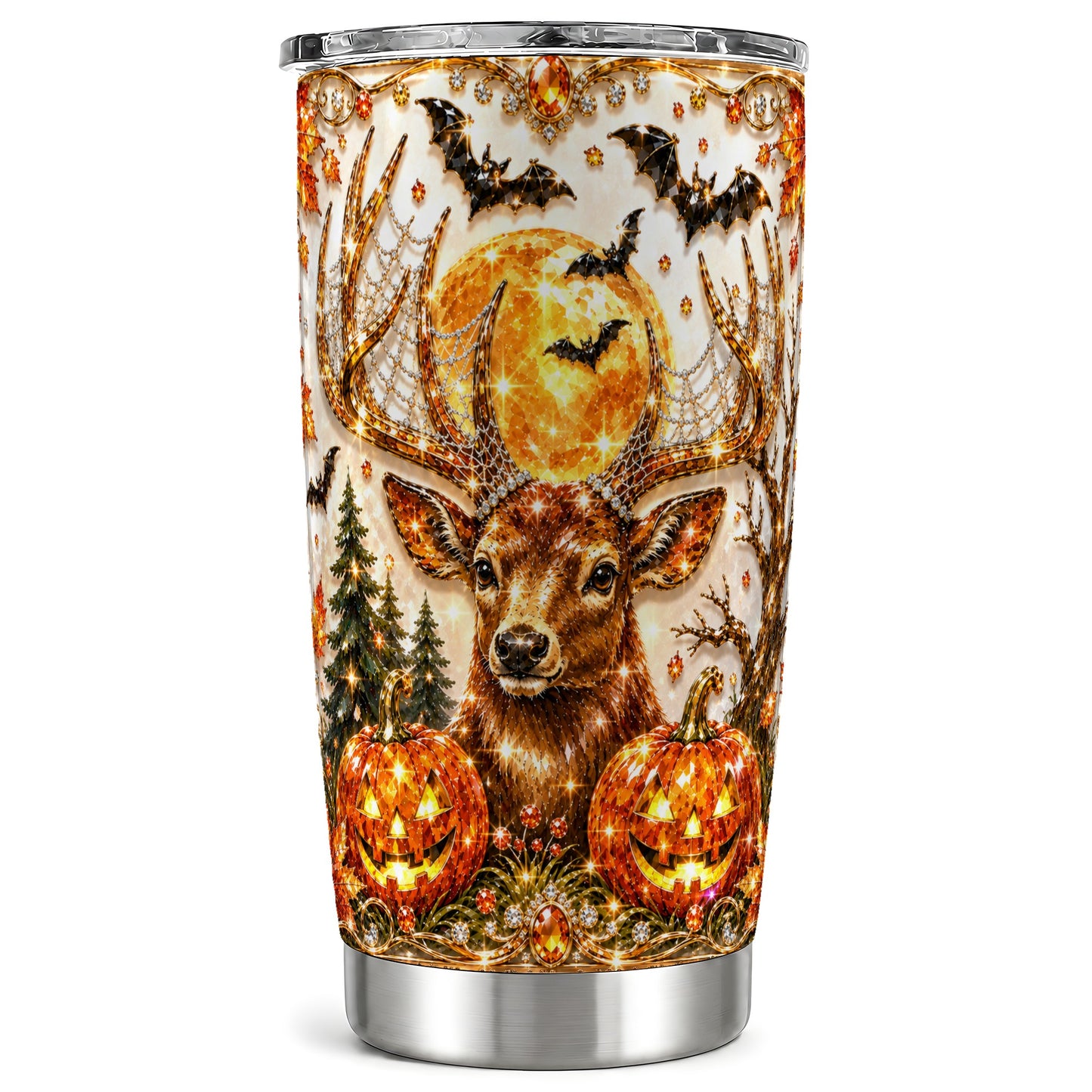 #pl[Steel] Jeweled Deer 20oz Tumbler, Halloween Stag Stainless Steel Travel Cup