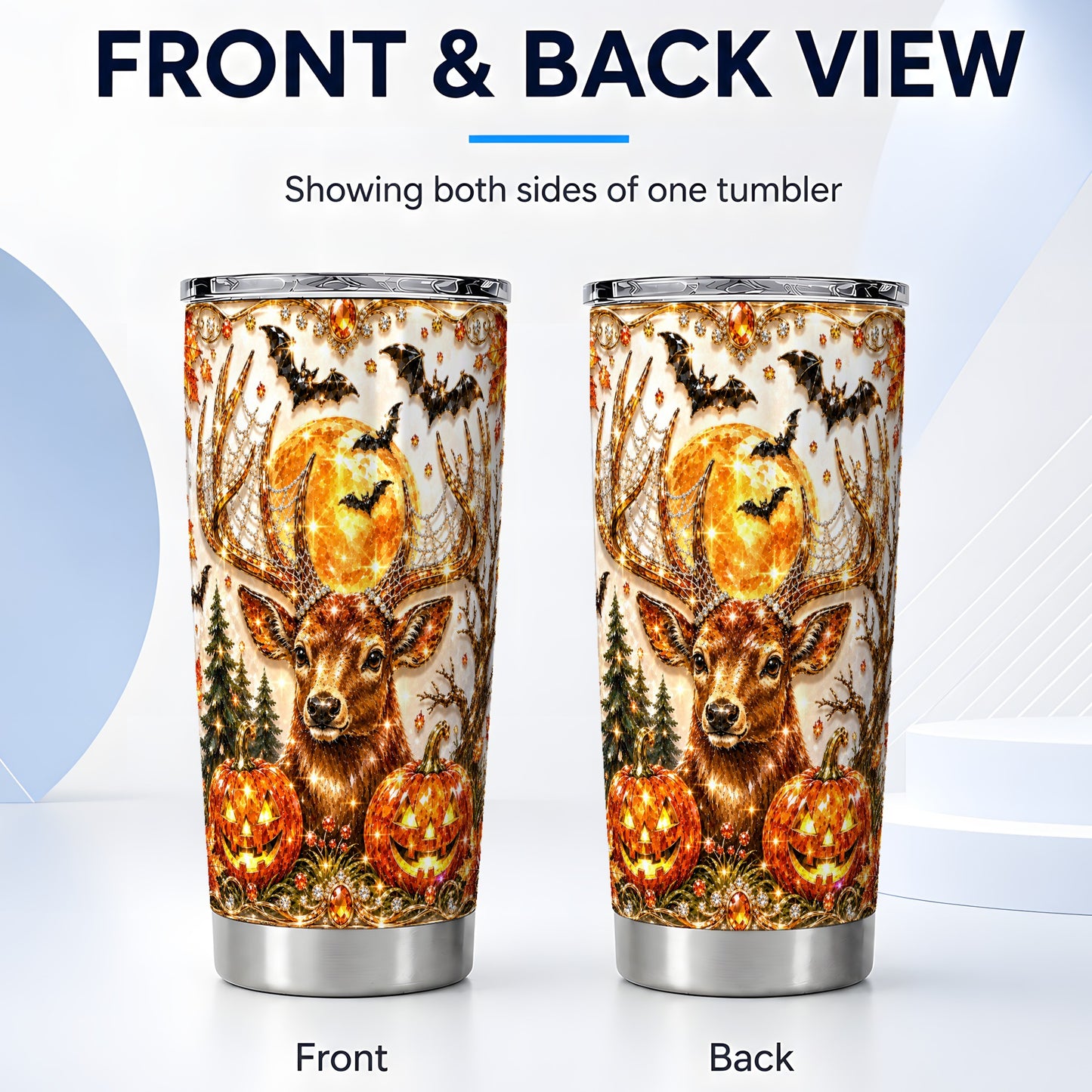 #pl[Steel] Jeweled Deer 20oz Tumbler, Halloween Stag Stainless Steel Travel Cup