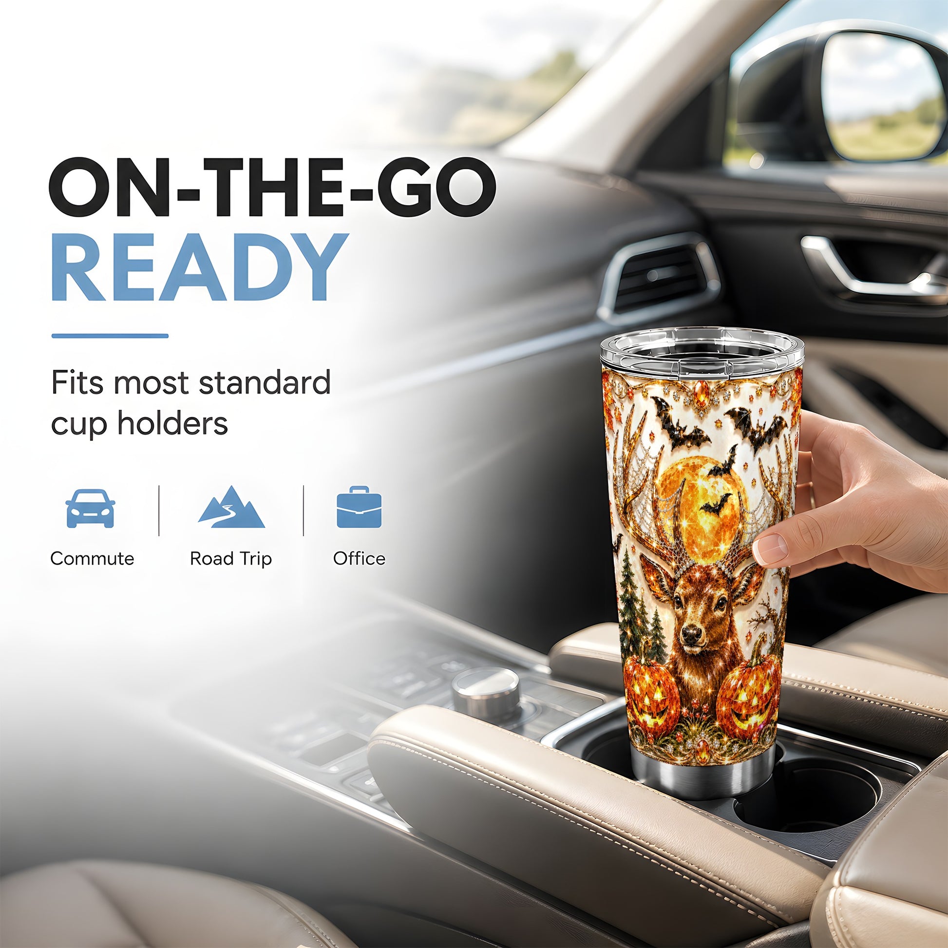 #pl[Steel] Jeweled Deer 20oz Tumbler, Halloween Stag Stainless Steel Travel Cup